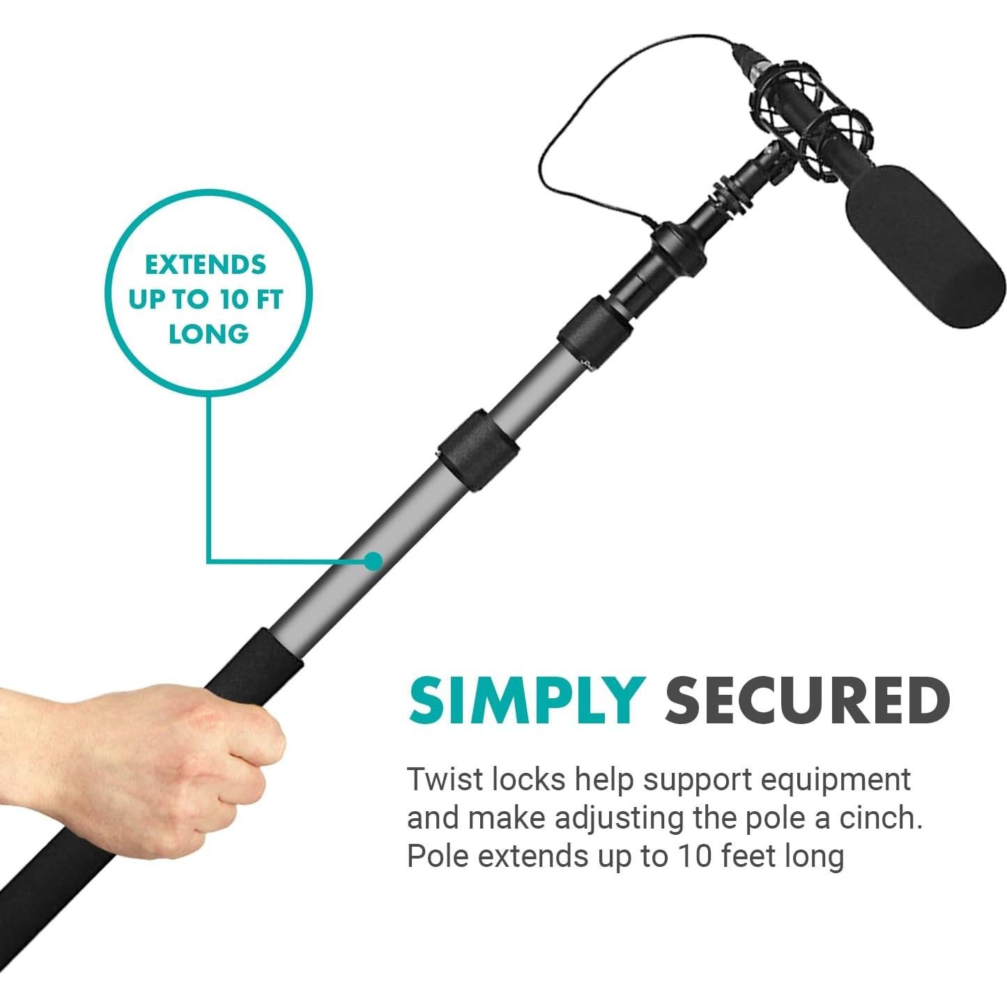 Micrófono de Escopeta Movo Boom con Soporte Telescópico 2.99m