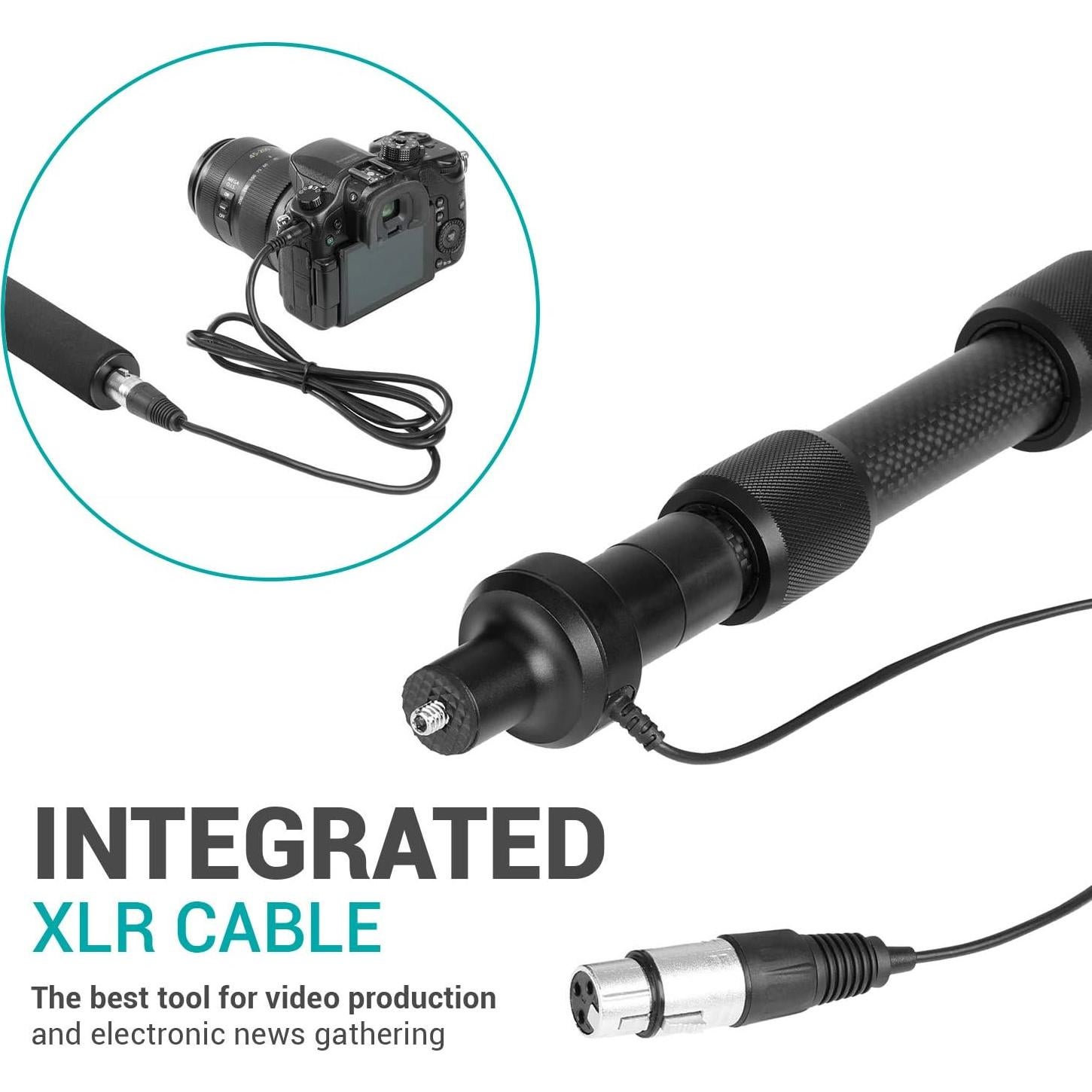 Movo CMP-25 Microphone Boom Pole with Integrated Microphone Cable for XLR Microphones - 8.2' ft Adjustable Telescoping Extension Pole