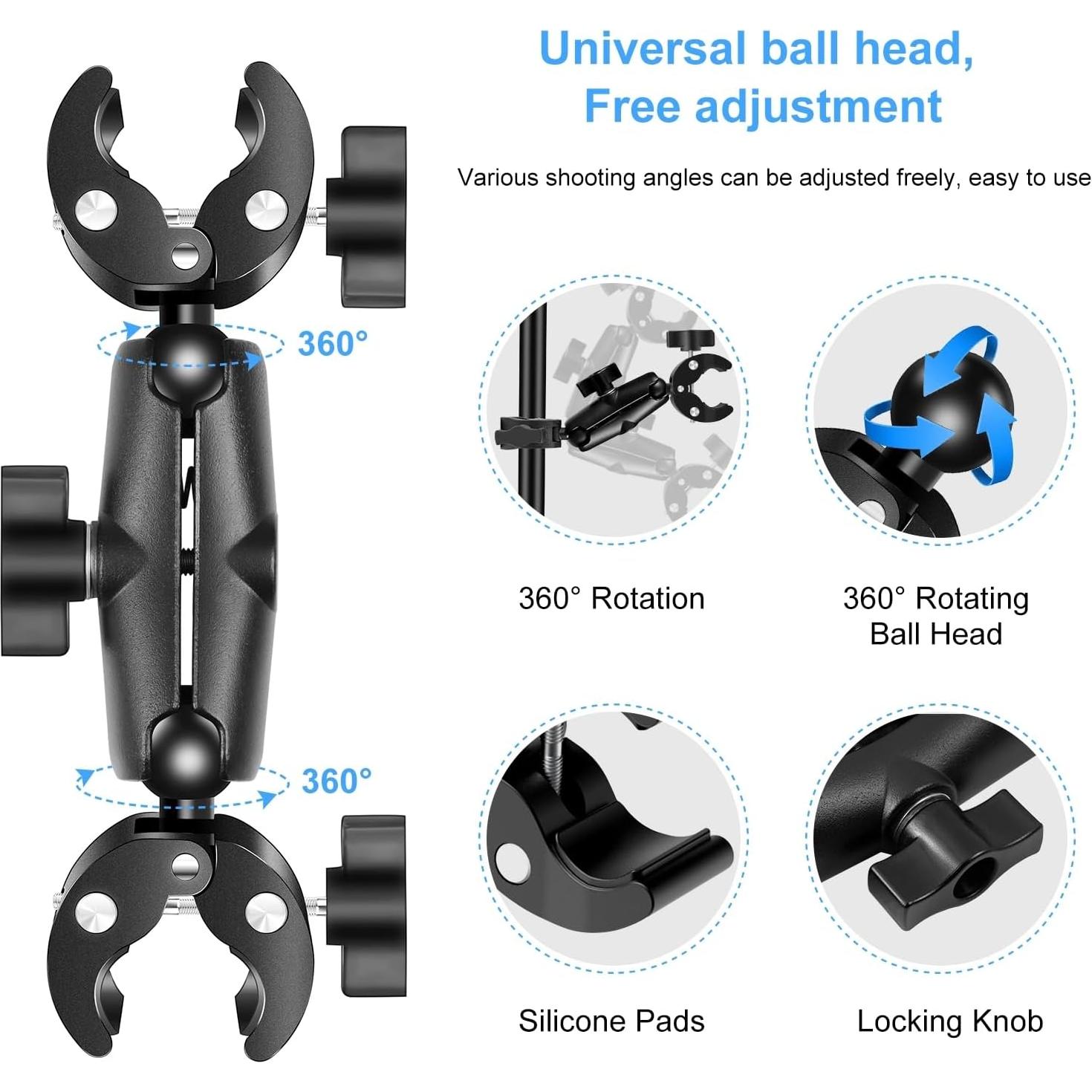 Soporte de Doble Cámara PULUZ con Abrazadera y Cabeza de Bola