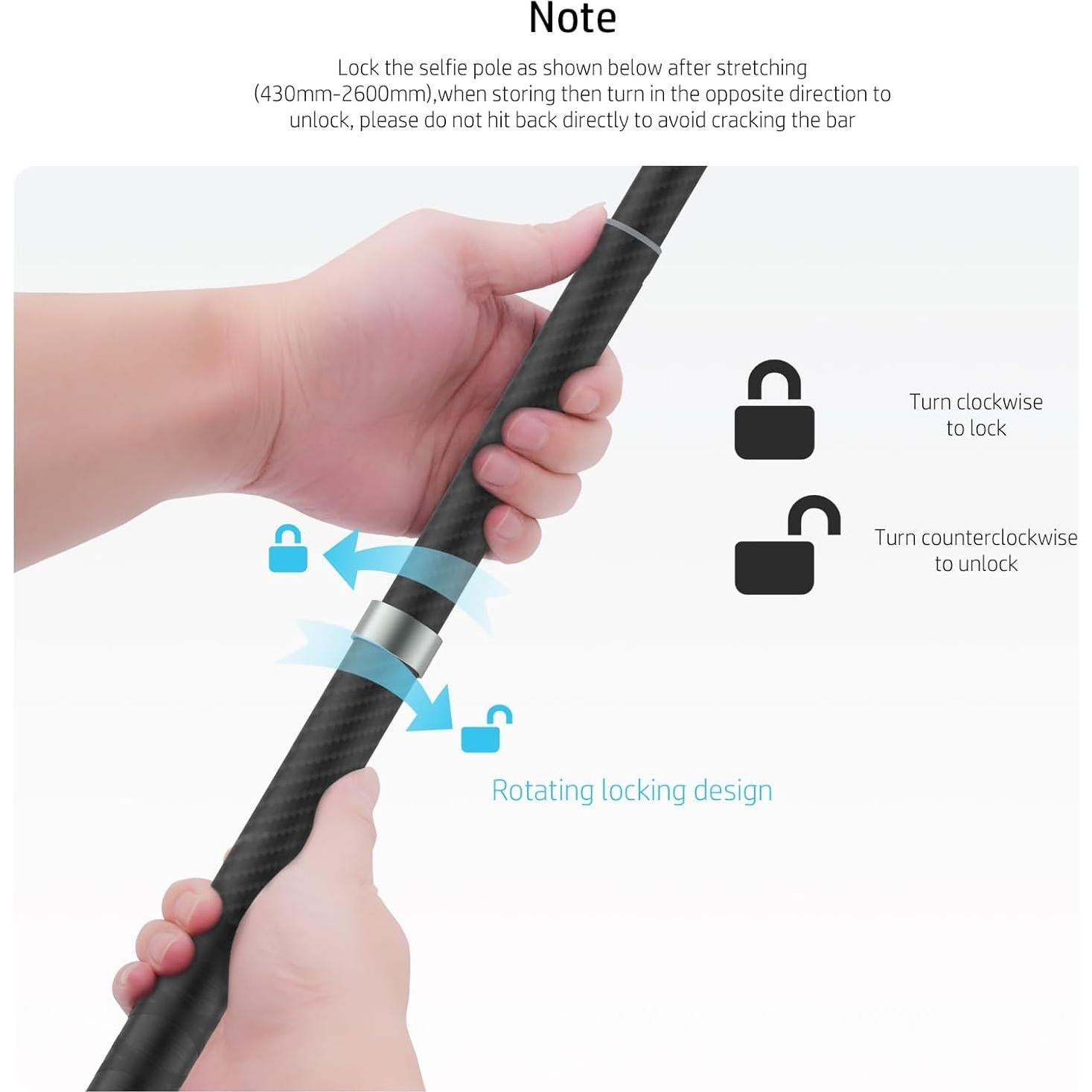 Palo Selfie Telescópico NEOSOU 2.6m Fibra de Carbono Impermeable