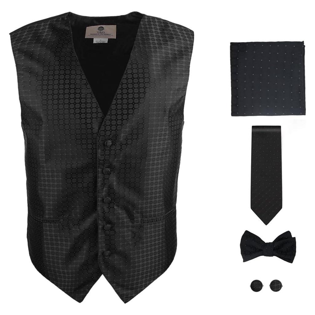 Chaleco Formal Negro Y&G VS1028-L con Corbata y Gemelos
