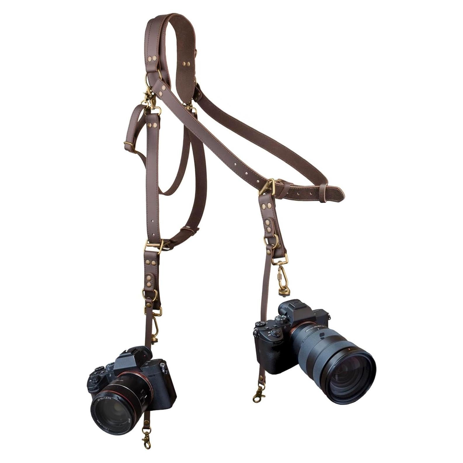 Correa de cámara de cuero LEDR 4J para 1 o 2 DSLR