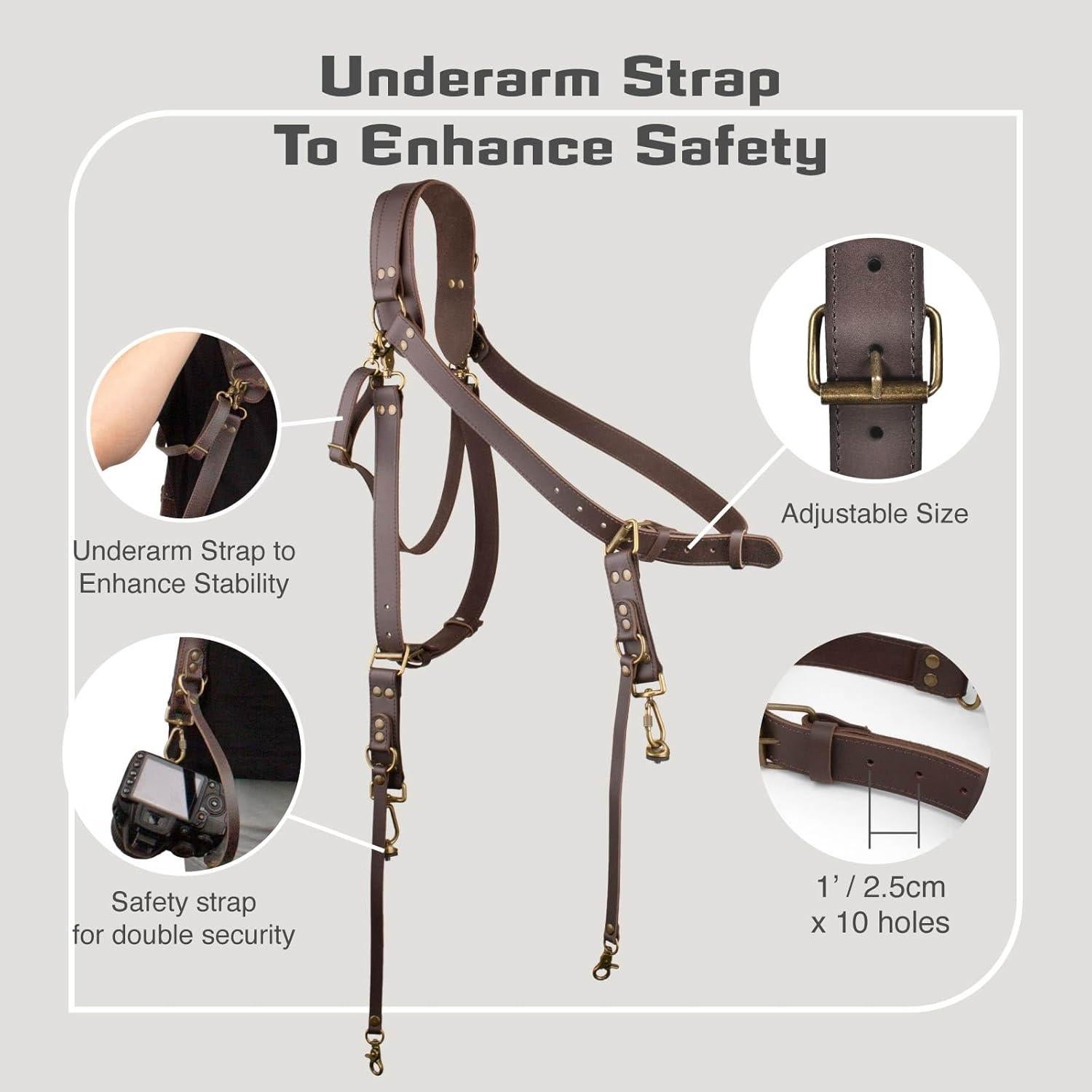 Correa de cámara de cuero LEDR 4J para 1 o 2 DSLR