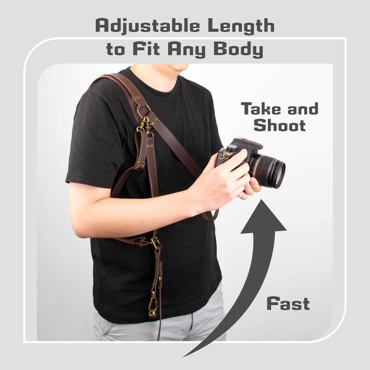 Correa de cámara de cuero LEDR 4J para 1 o 2 DSLR