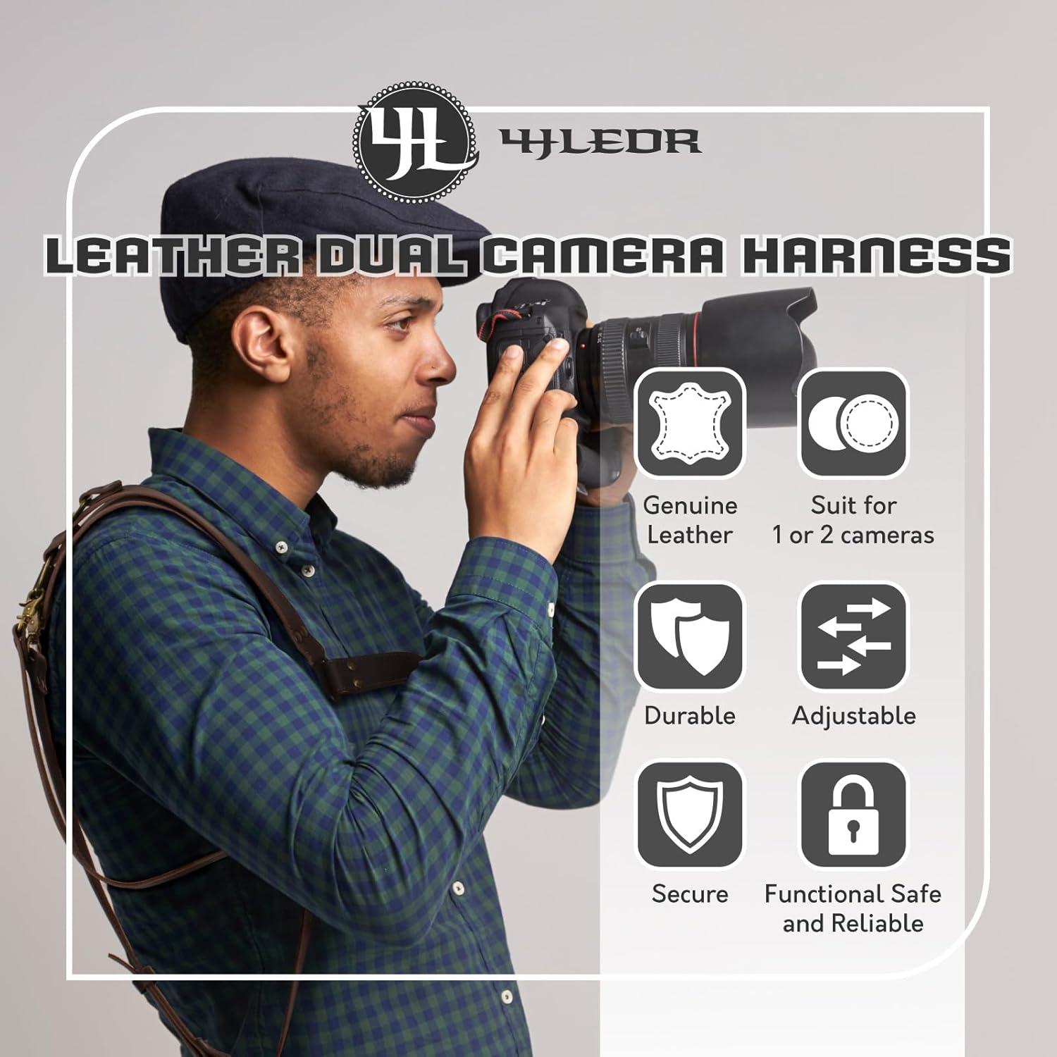 Correa de cámara de cuero LEDR 4J para 1 o 2 DSLR