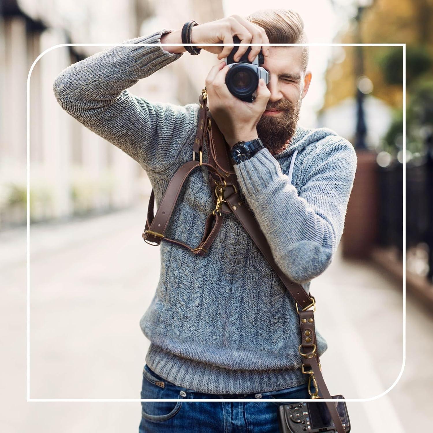 Correa de cámara de cuero LEDR 4J para 1 o 2 DSLR