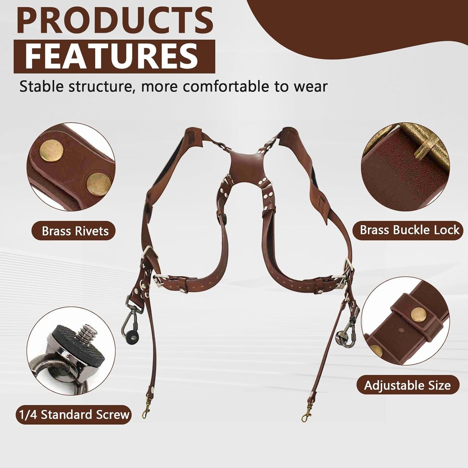 Correa Doble para Cámara Rosvola de Cuero Ajustable 33-51 cm