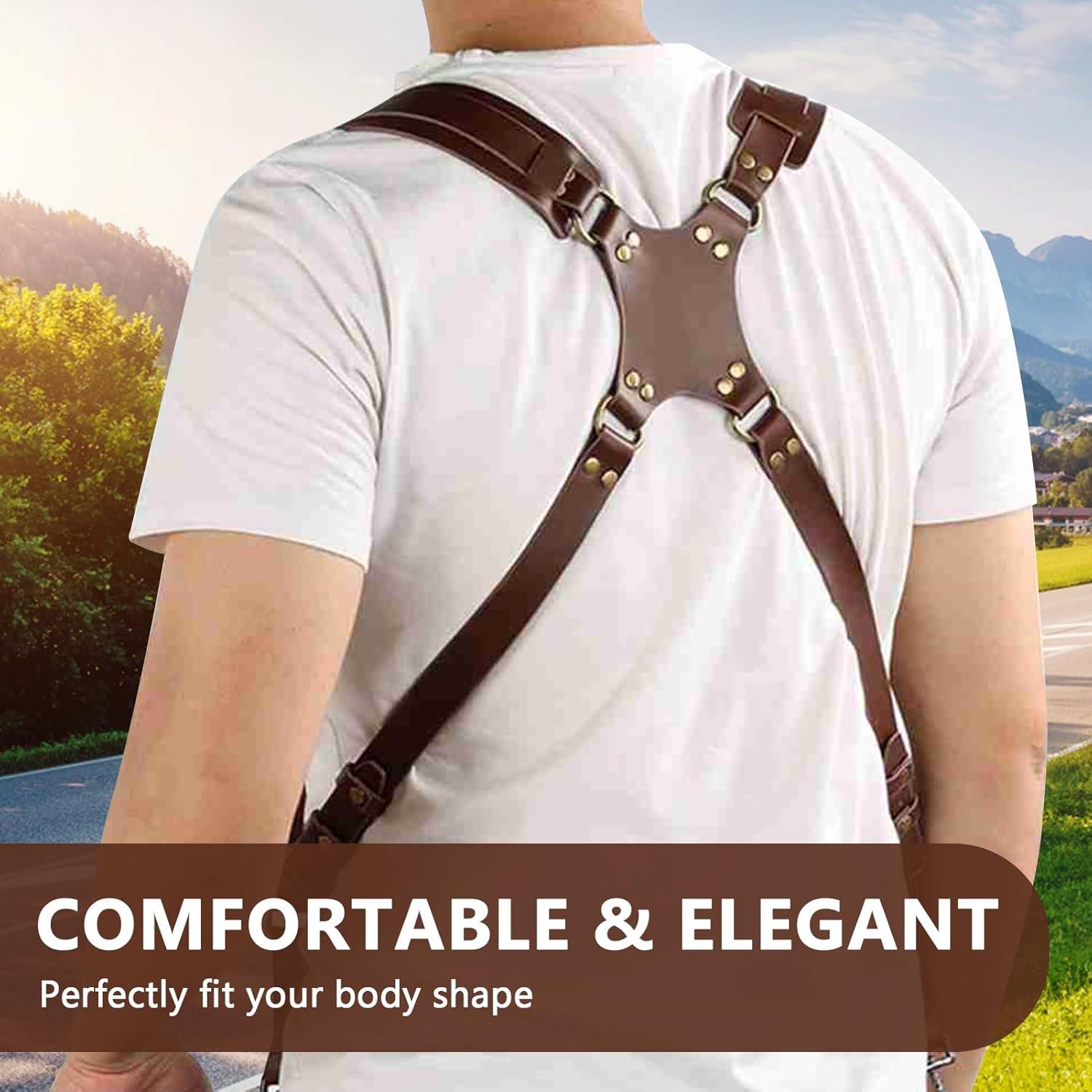 Correa Doble para Cámara Rosvola de Cuero Ajustable 33-51 cm