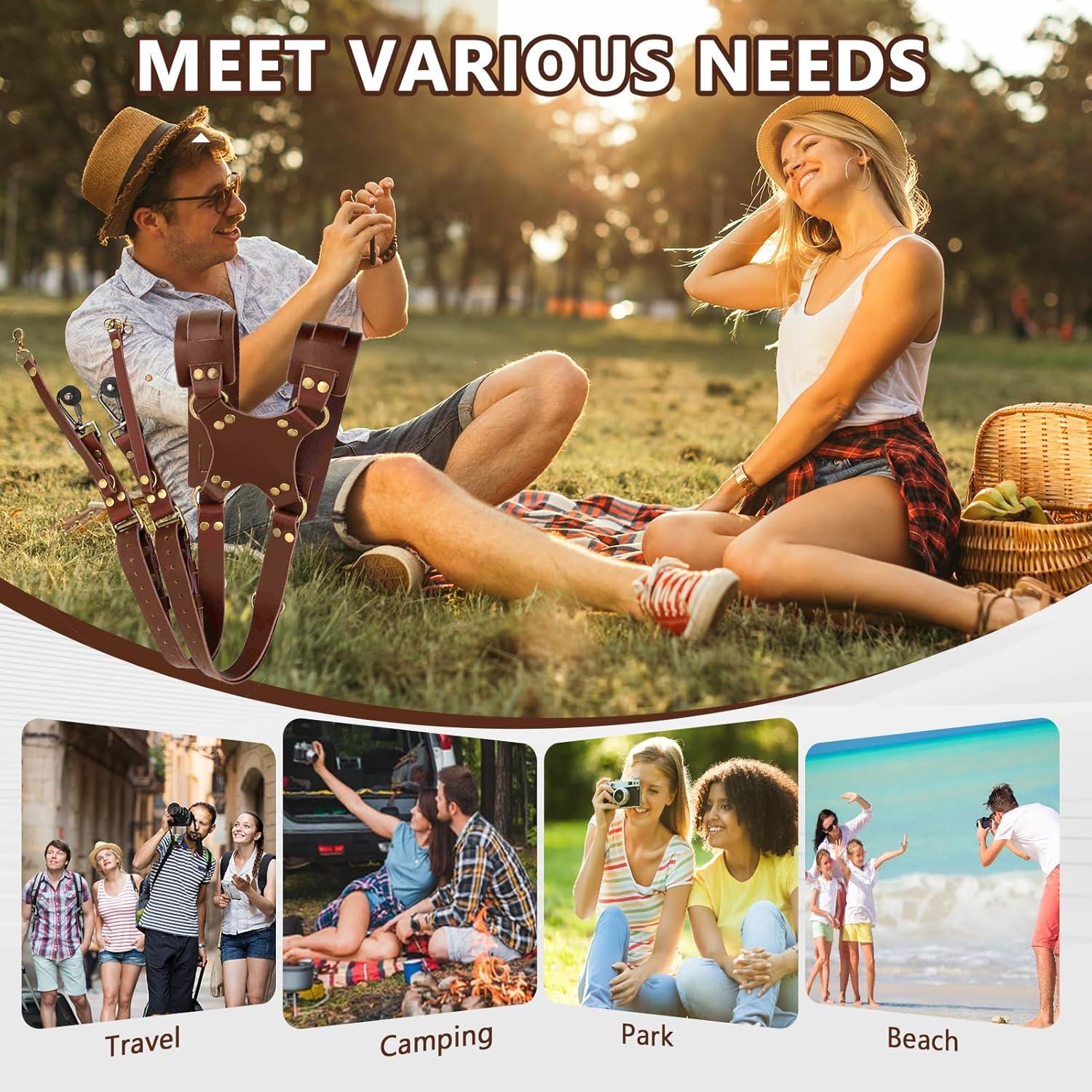 Correa Doble para Cámara Rosvola de Cuero Ajustable 33-51 cm