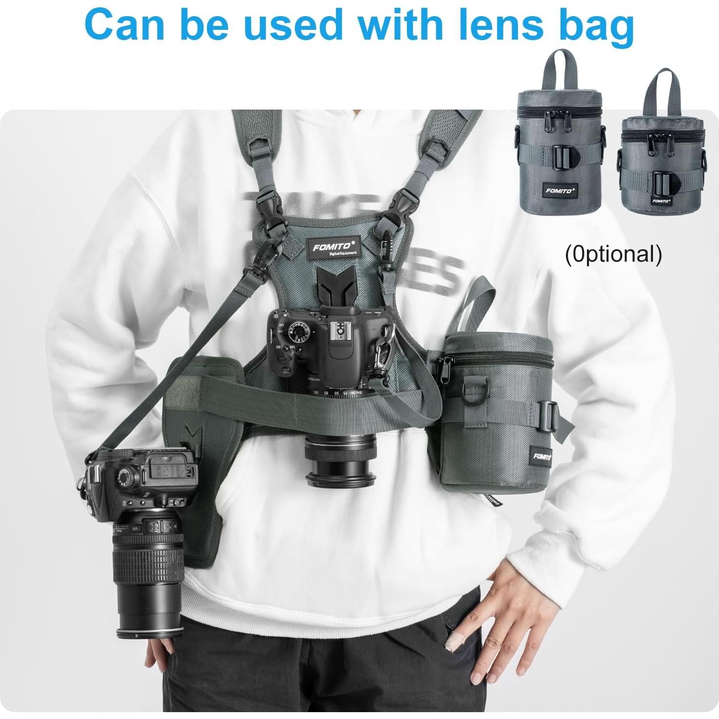 Sistema de Arnés Doble Cámara FOMITO, Chaleco Fotografía Gris