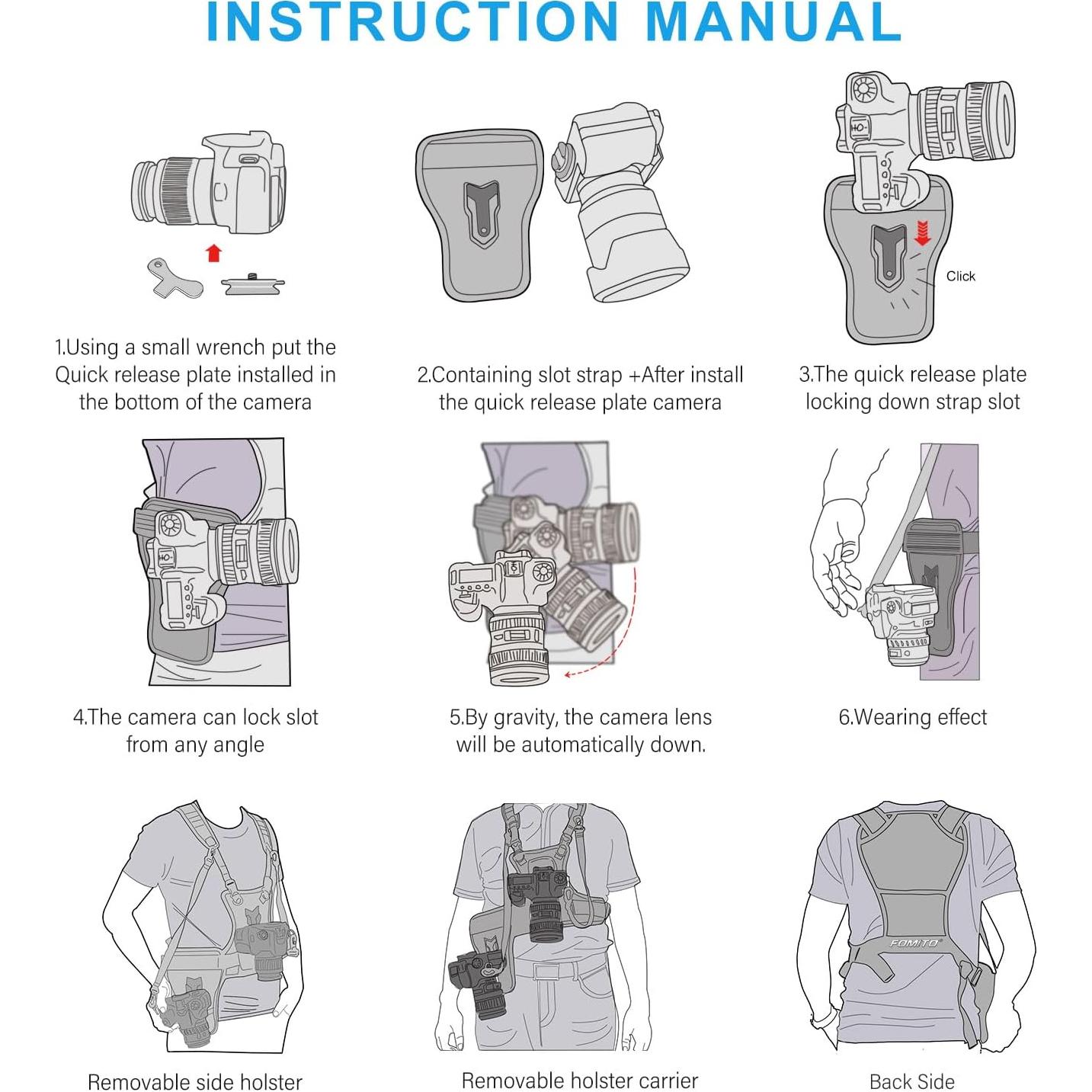 Sistema de Arnés Doble Cámara FOMITO, Chaleco Fotografía Gris