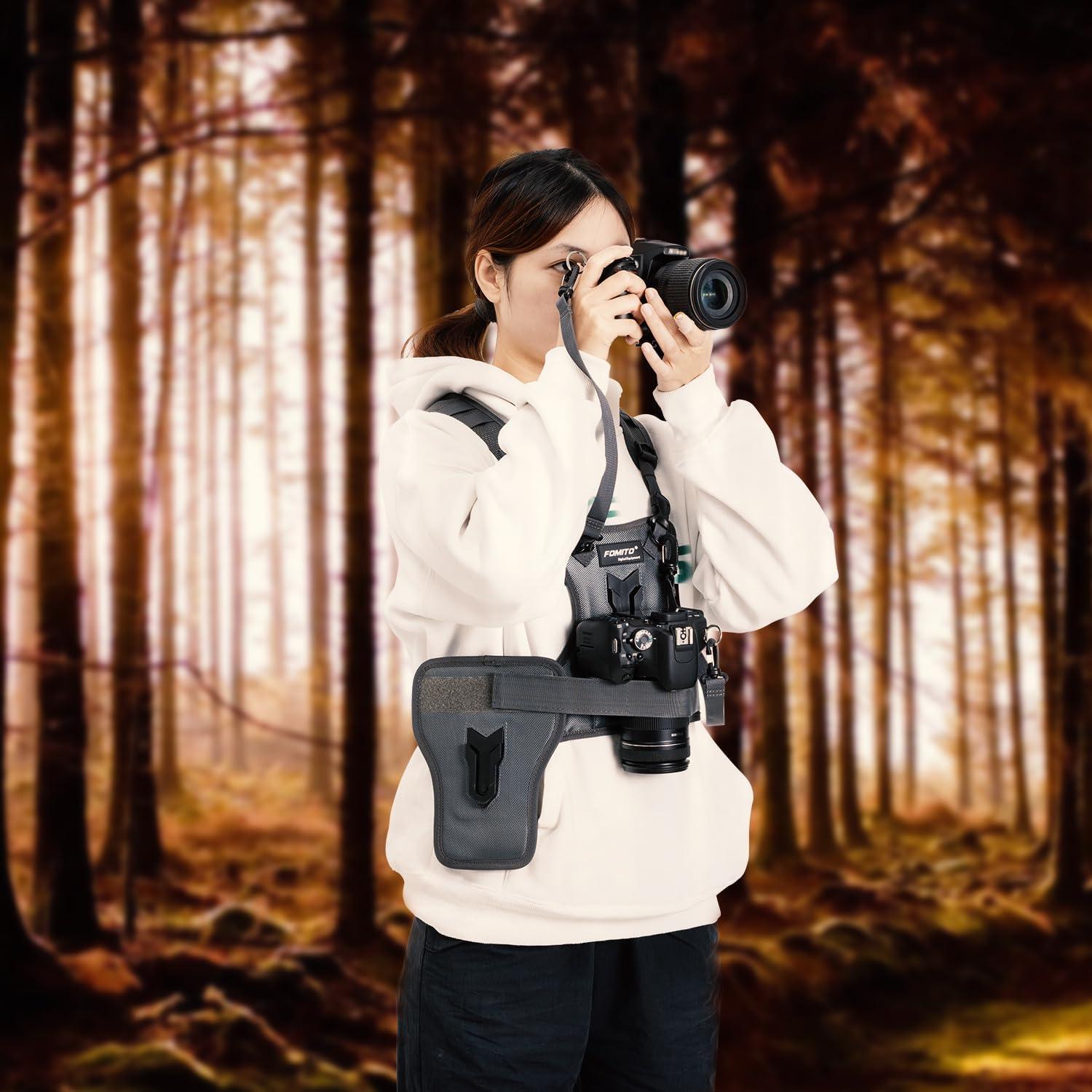 Sistema de Arnés Doble Cámara FOMITO, Chaleco Fotografía Gris