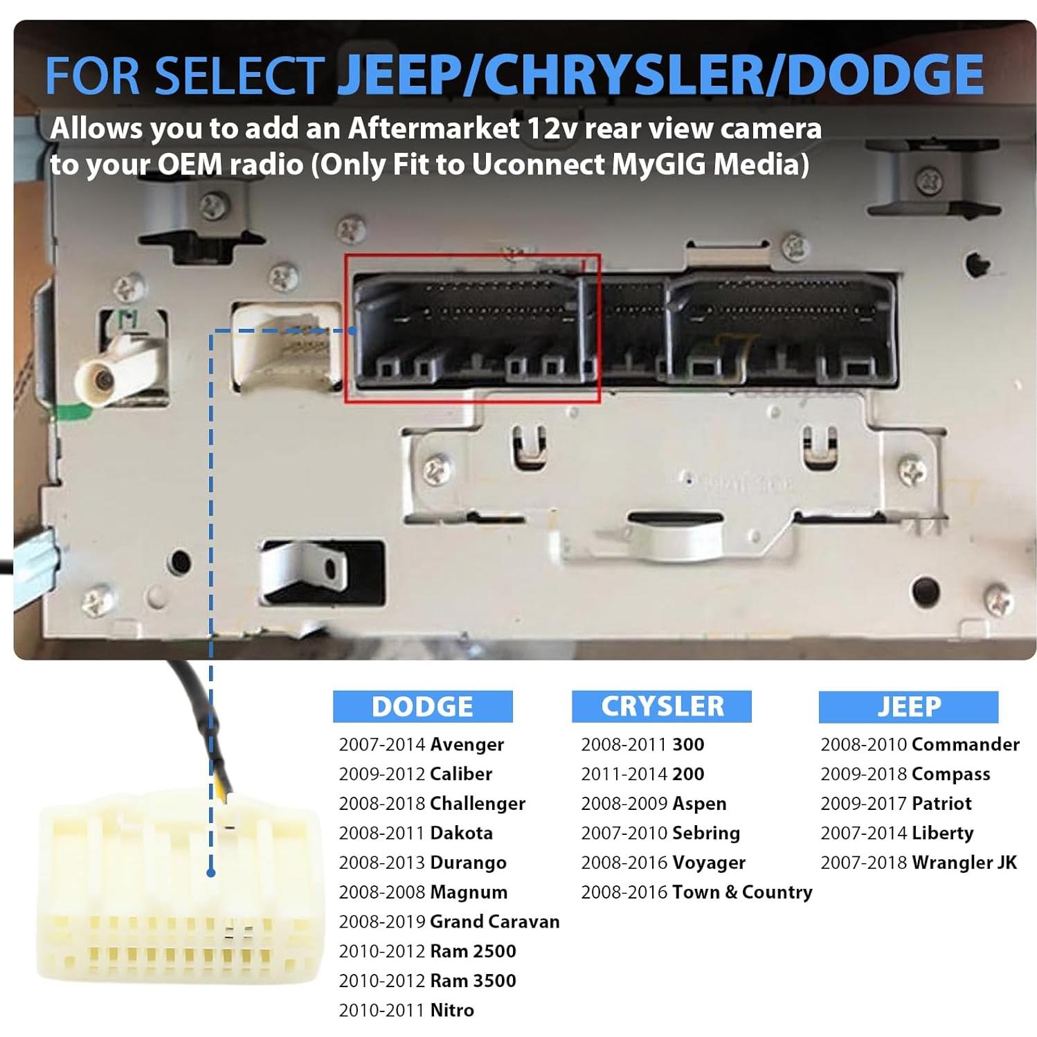 Adaptador de cámara de respaldo EWAY para Jeep Chrysler Dodge