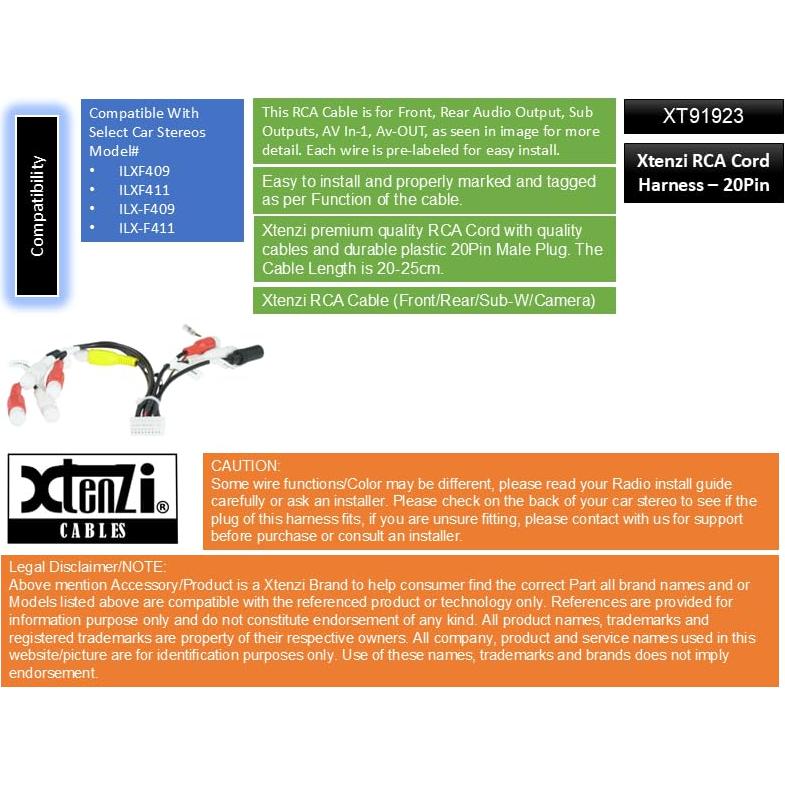Arnés de Cable RCA Xtenzi XT91923 Compatible Alpine ILXF409 ILXF411