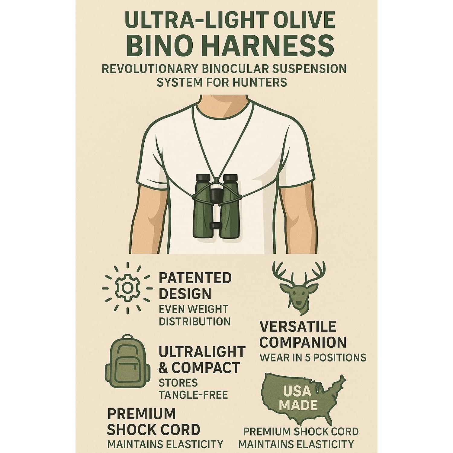 Arnés de Prismáticos Ultraligero RICK YOUNG - Ajustable Oliva