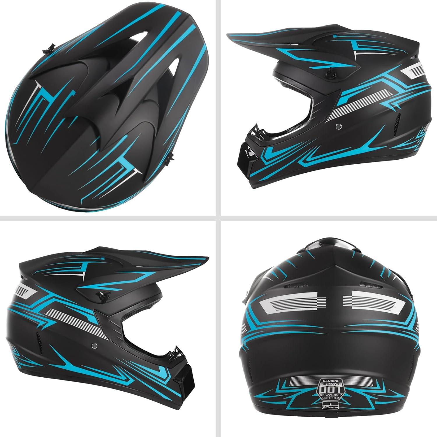 Casco Off-Road TIANDU para Niños Azul con Gafas y Guantes