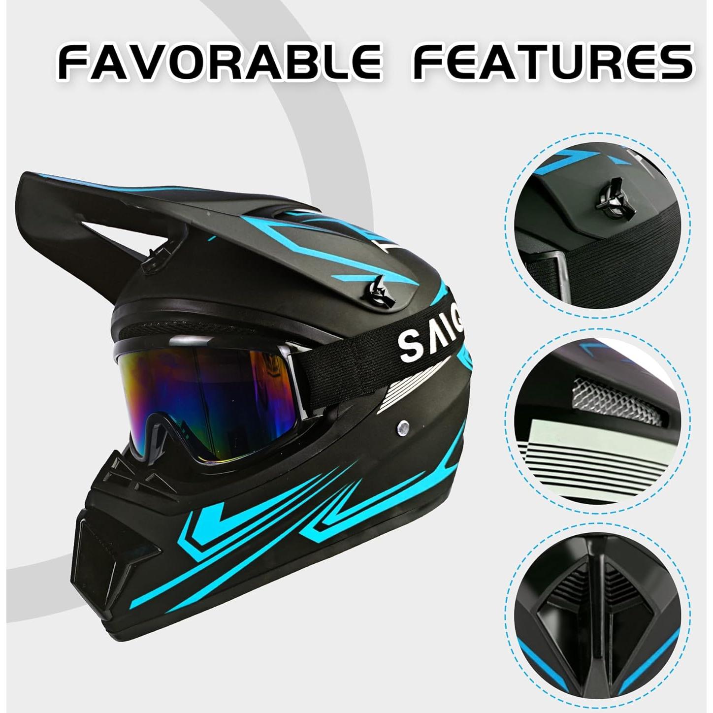 Casco Off-Road TIANDU para Niños Azul con Gafas y Guantes