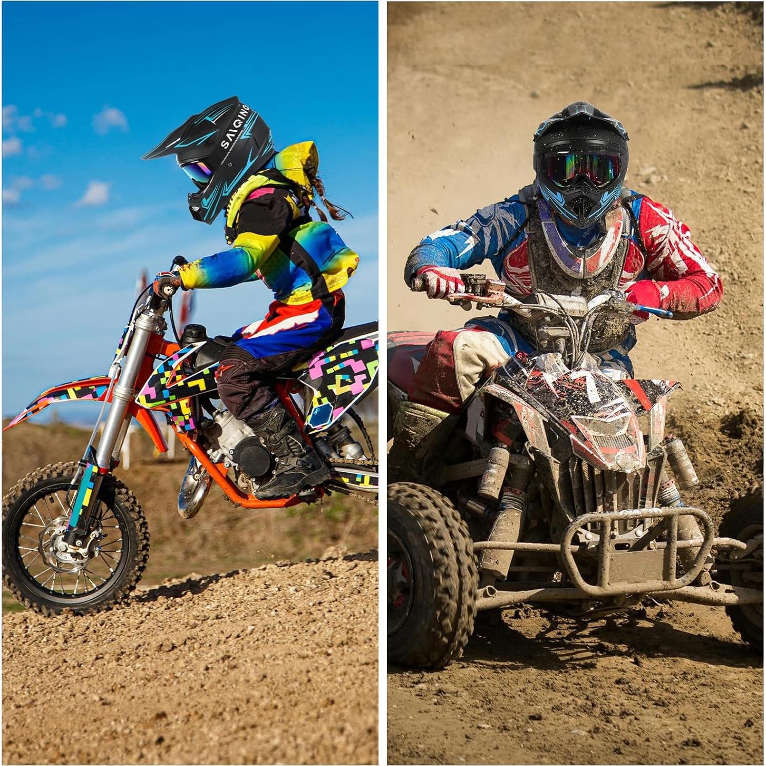 Casco Off-Road TIANDU para Niños Azul con Gafas y Guantes