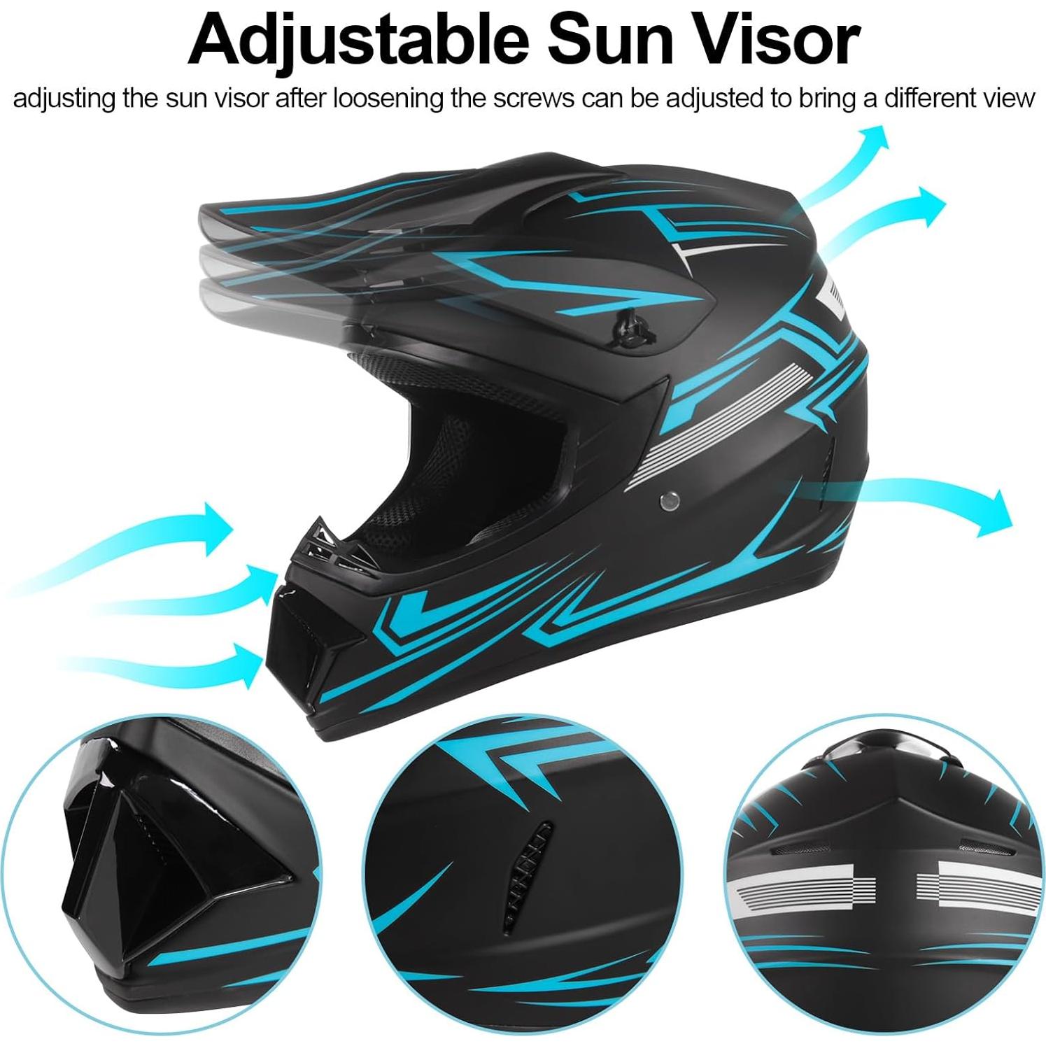 Casco Off-Road TIANDU para Niños Azul con Gafas y Guantes