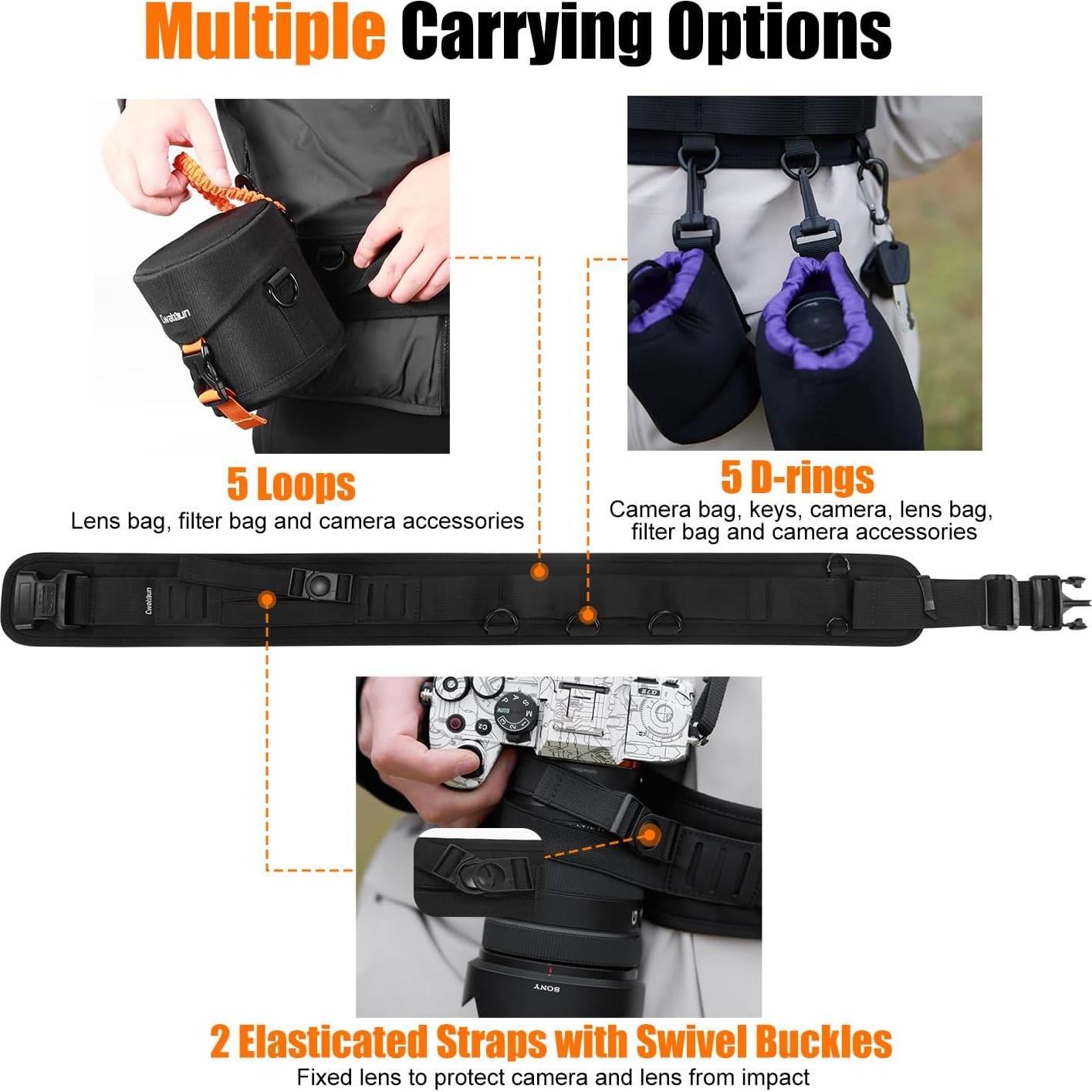 Cinturón Multi-Función Cwatcun Ajustable para Cámara 77.5-111.8 cm