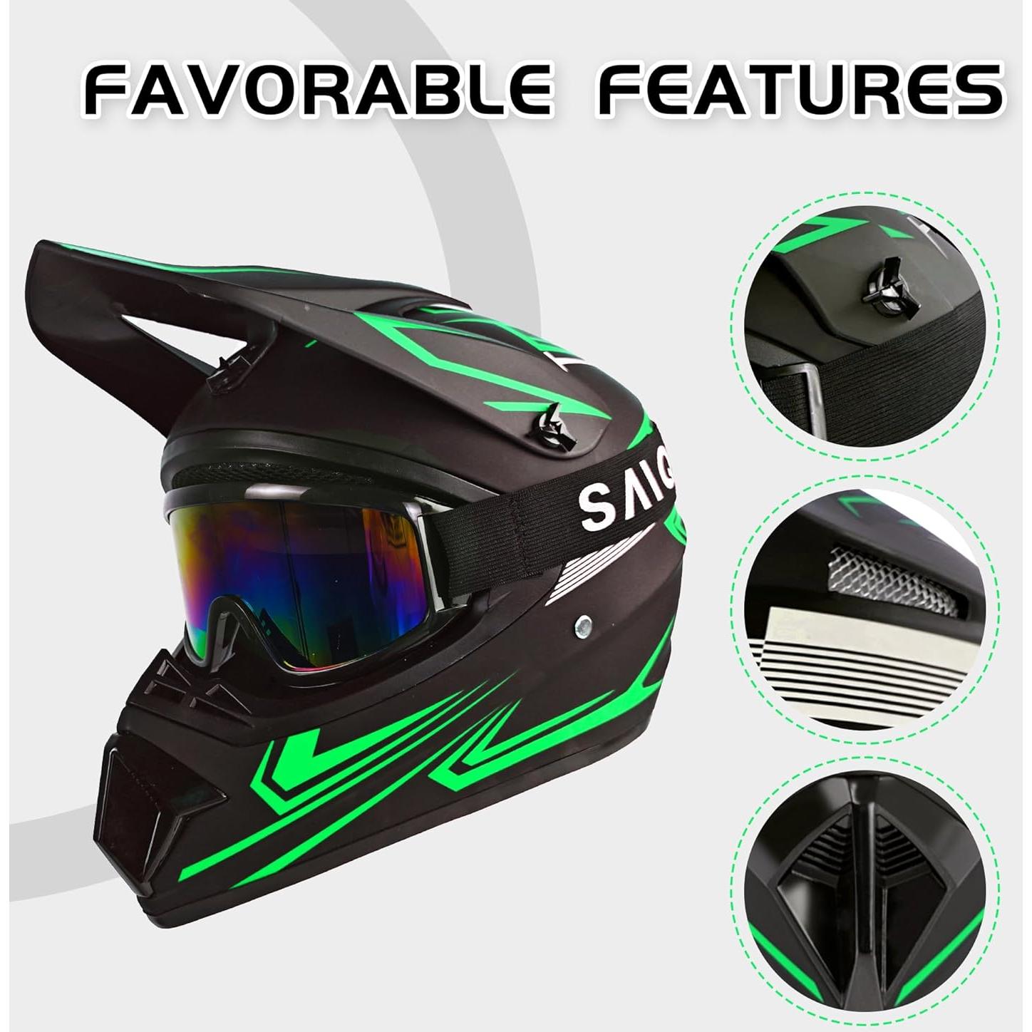 Casco Off-Road TIANDU HUANYING2024513 Verde para Niños