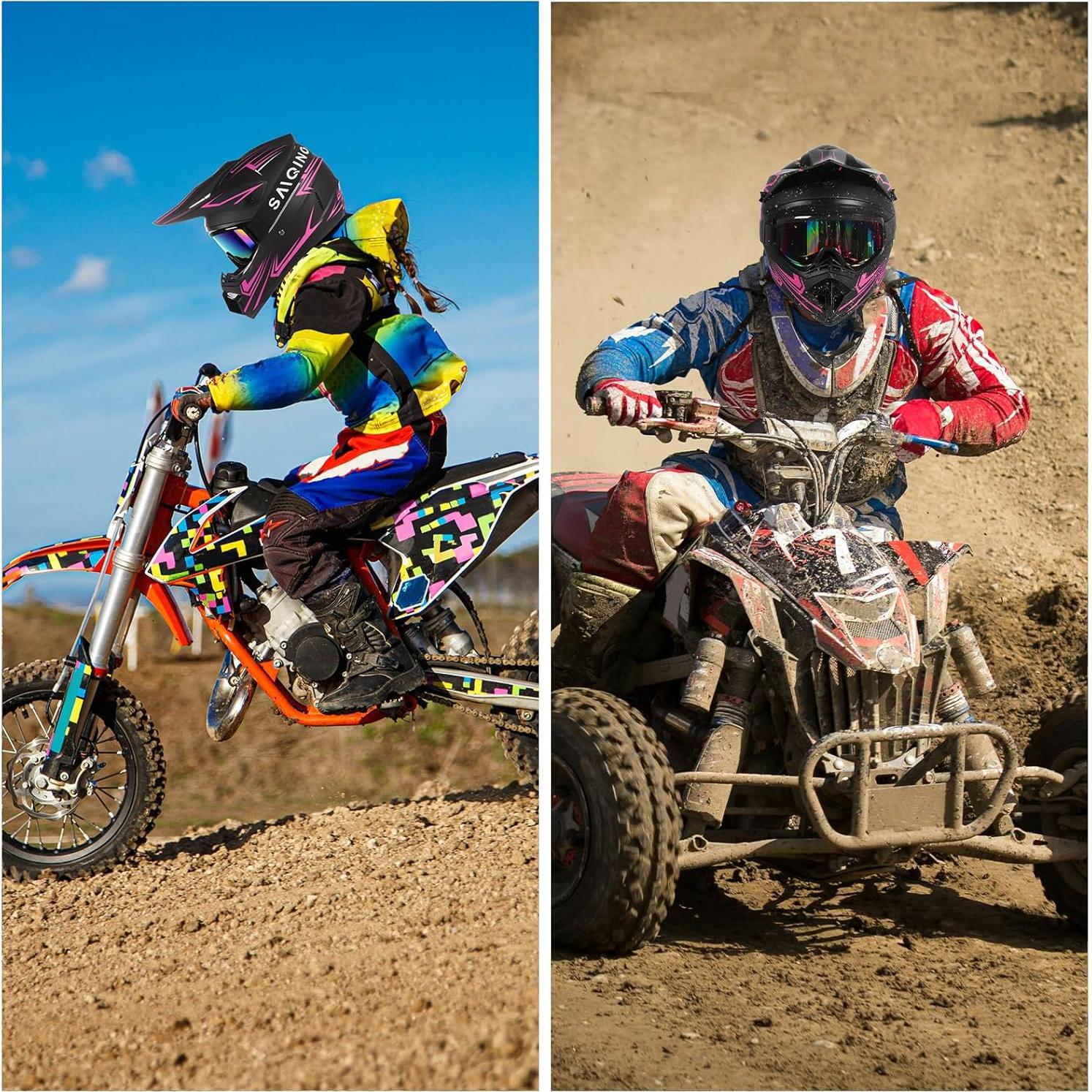 Casco Off-Road TIANDU Mediano Rosa + Gafas y Guantes