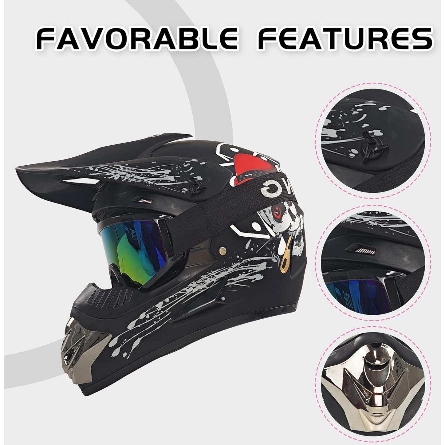 Casco de Motocross TIANDU HUANYING2024513 + Gafas y Guantes