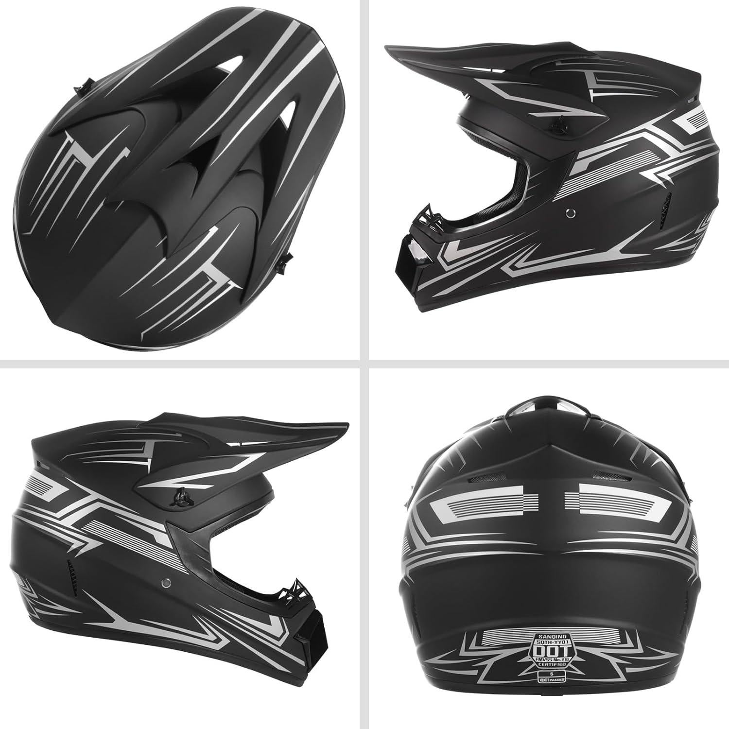Casco Off-Road TIANDU Mediano Gris + Gafas y Guantes