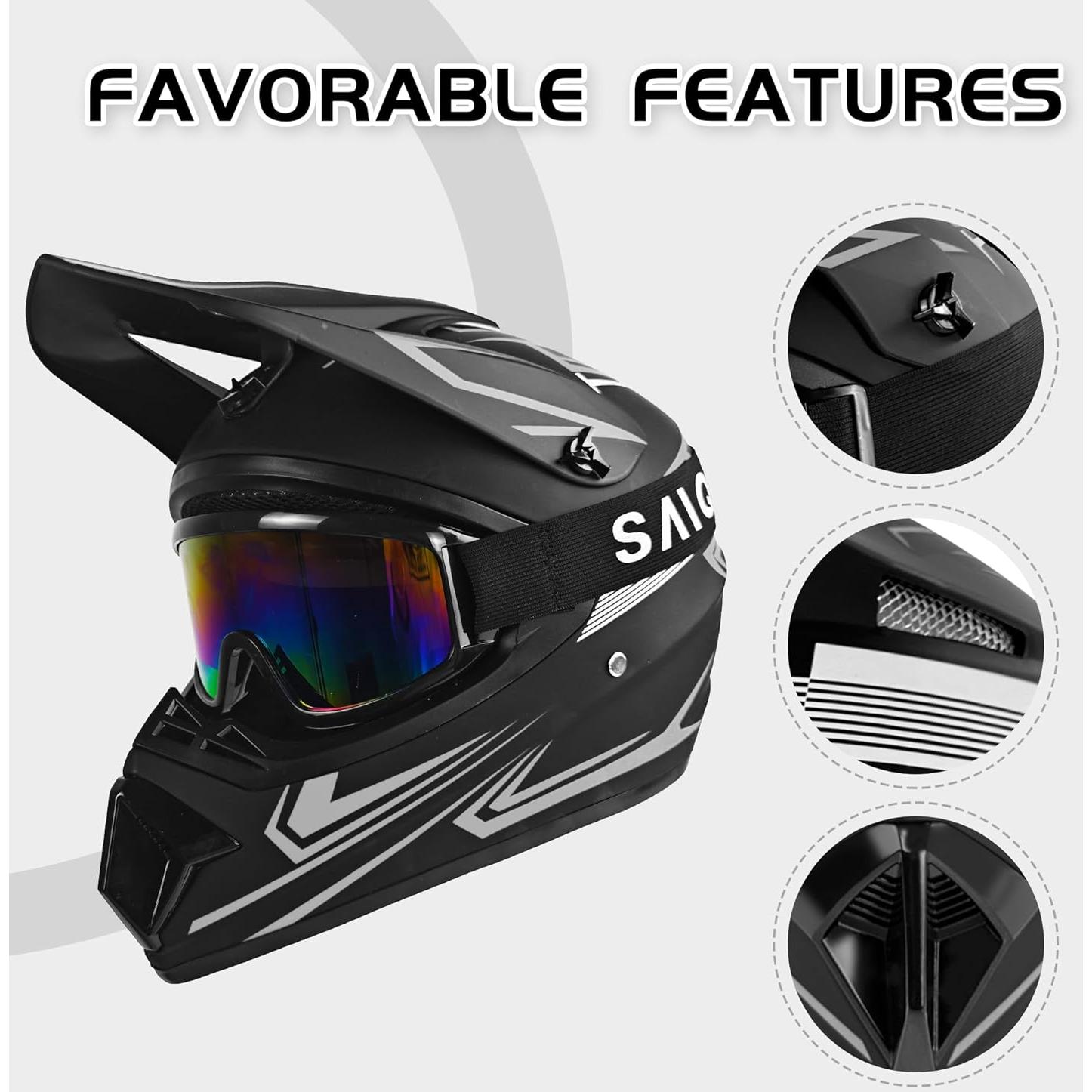 Casco Off-Road TIANDU Mediano Gris + Gafas y Guantes