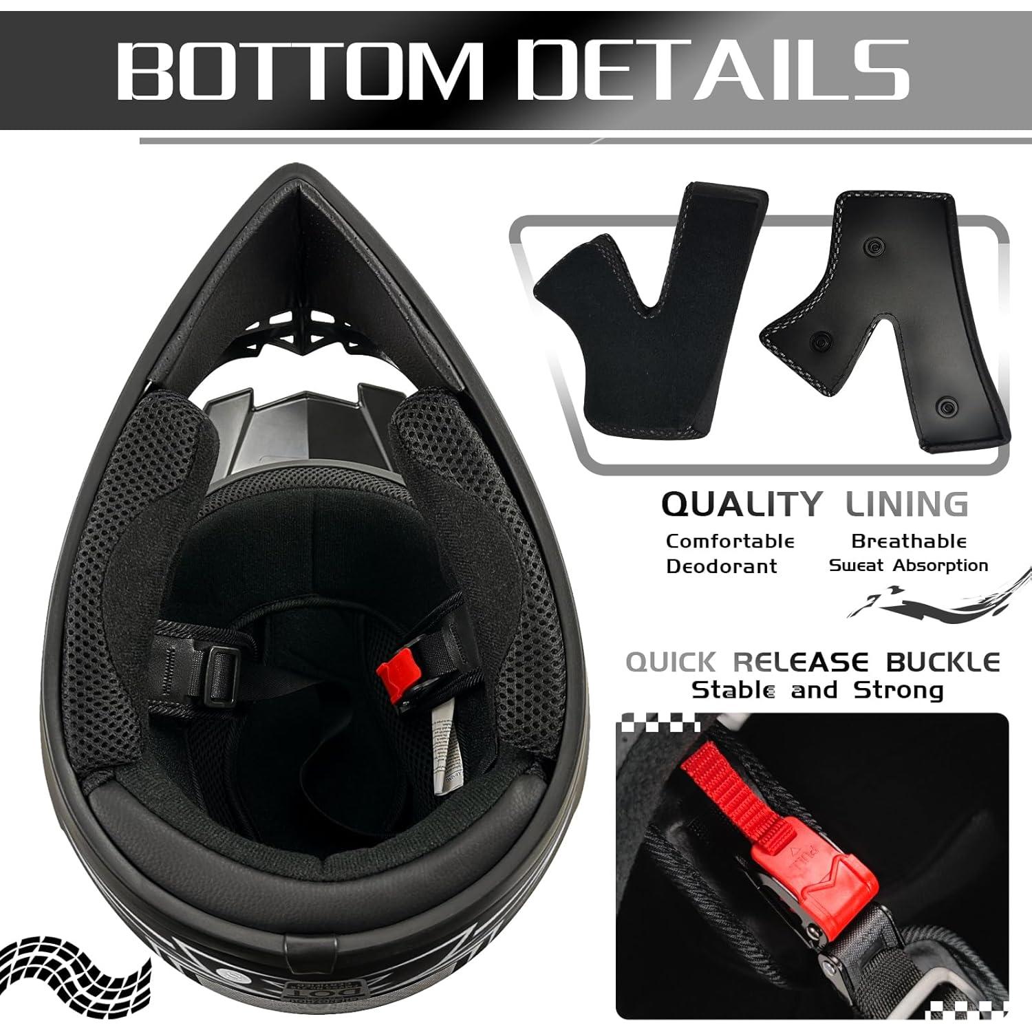 Casco Off-Road TIANDU Mediano Gris + Gafas y Guantes