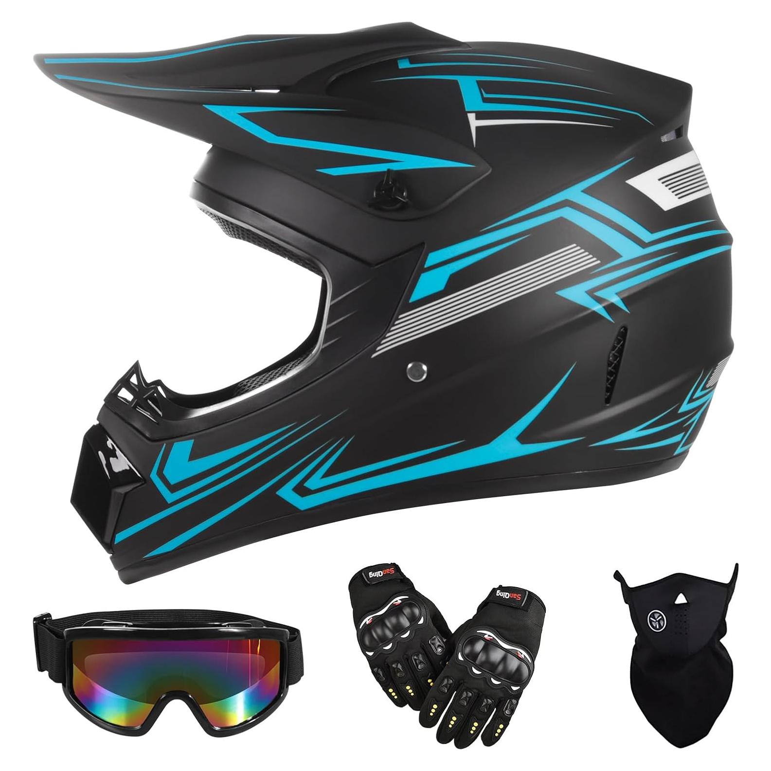 Casco Off-Road TIANDU Mediano Azul + Gafas y Guantes