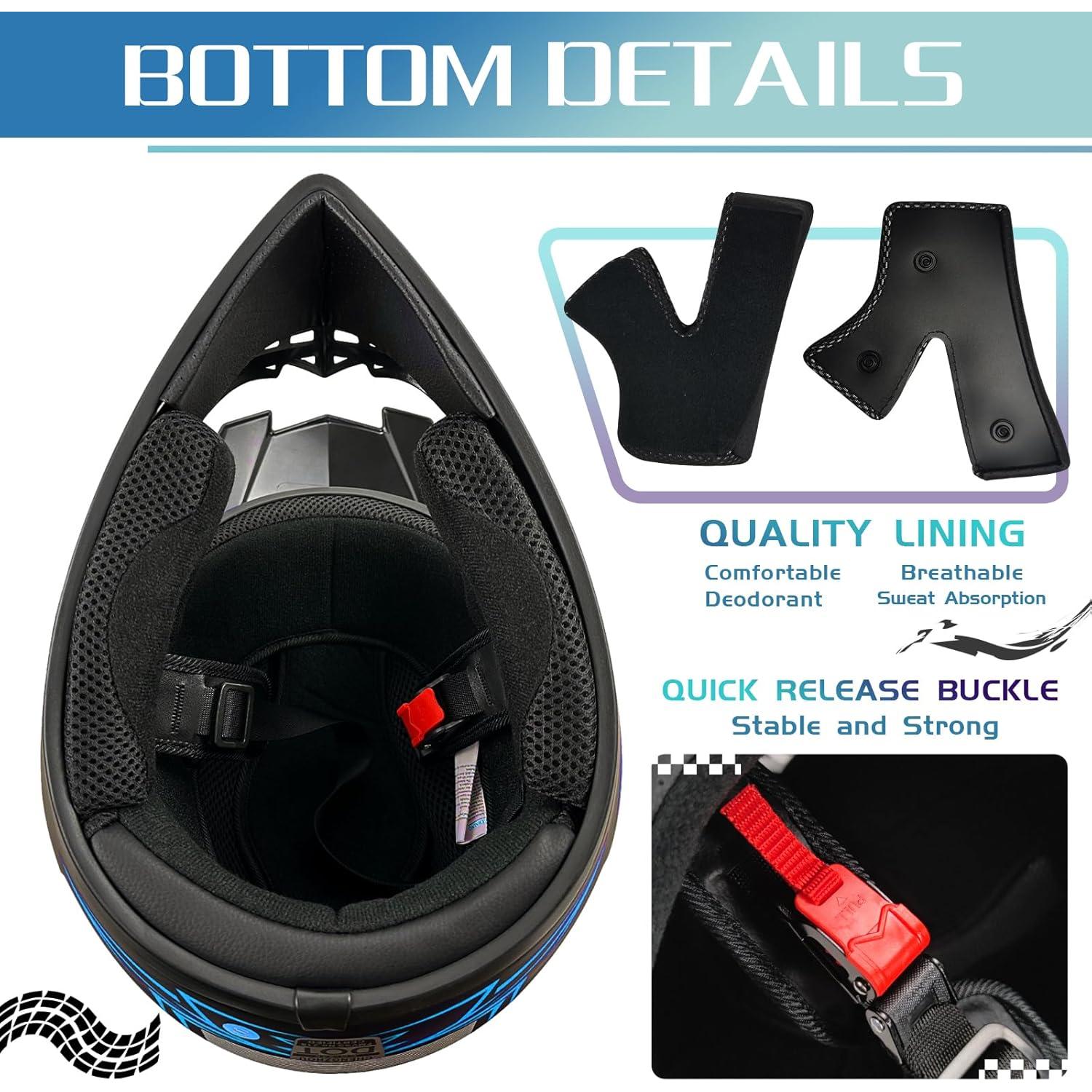 Casco Off-Road TIANDU Mediano Azul + Gafas y Guantes