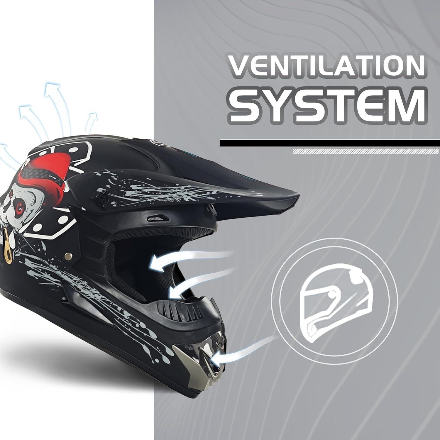 Casco de Motocross TIANDU Mediano Negro + Gafas y Guantes