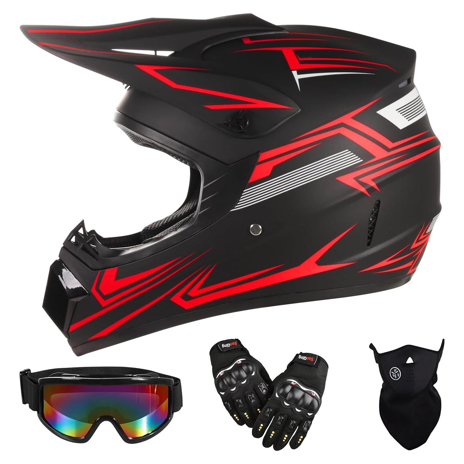 Casco Off-Road TIANDU Mediano Rojo + Gafas y Guantes