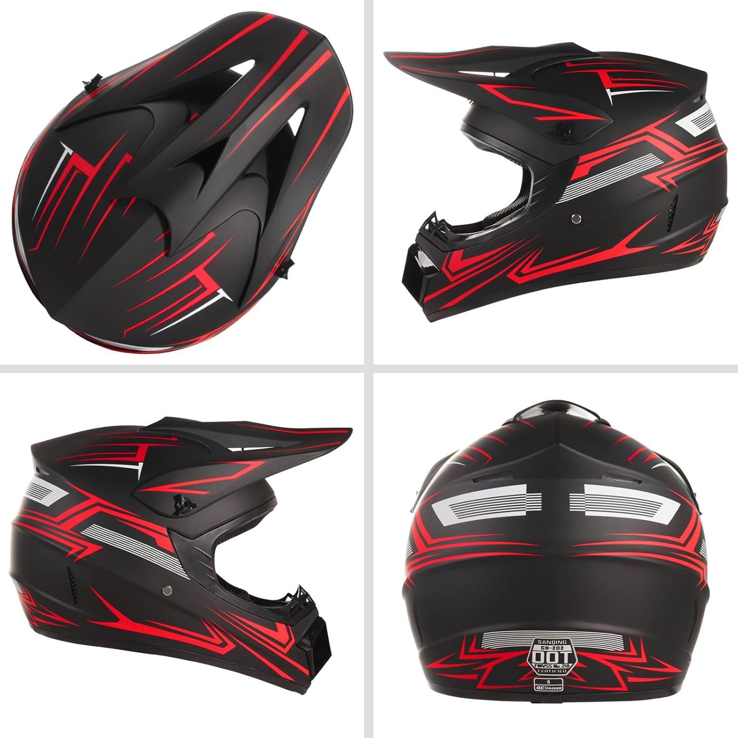 Casco Off-Road TIANDU Mediano Rojo + Gafas y Guantes