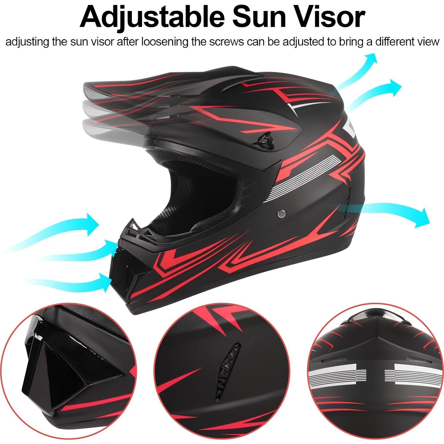 Casco Off-Road TIANDU Mediano Rojo + Gafas y Guantes