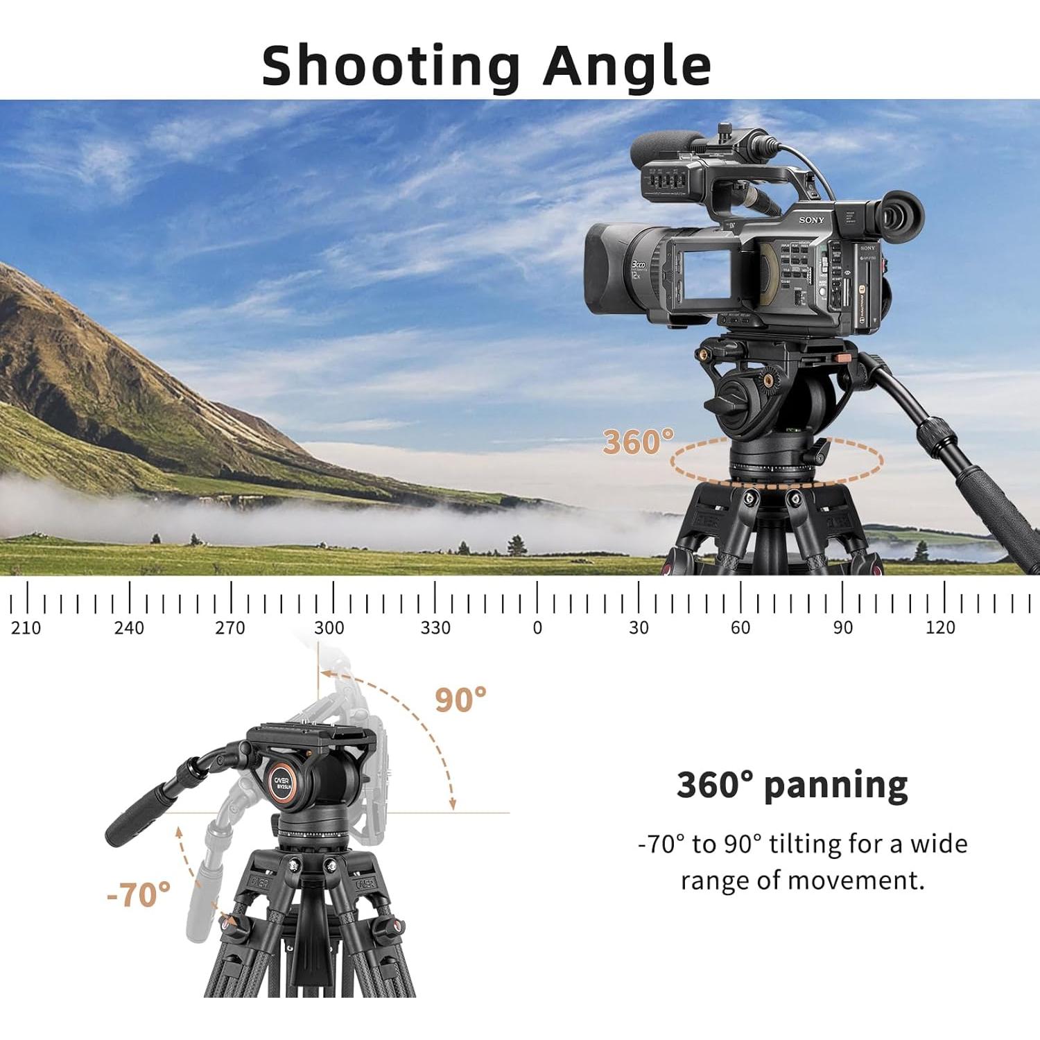 Trípode Profesional Cayer BV25LH de Fibra de Carbono 186 cm