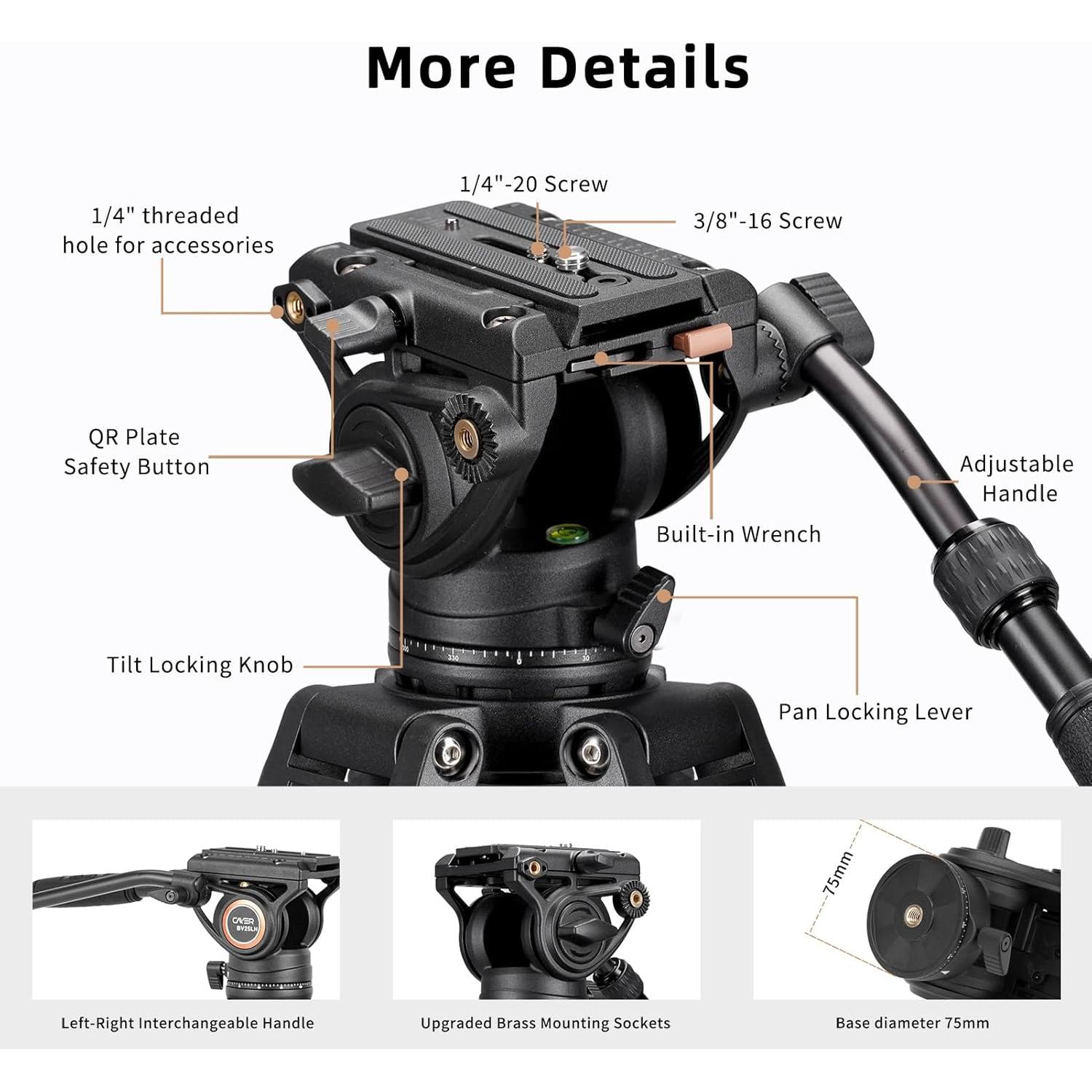 Trípode Profesional Cayer BV25LH de Fibra de Carbono 186 cm