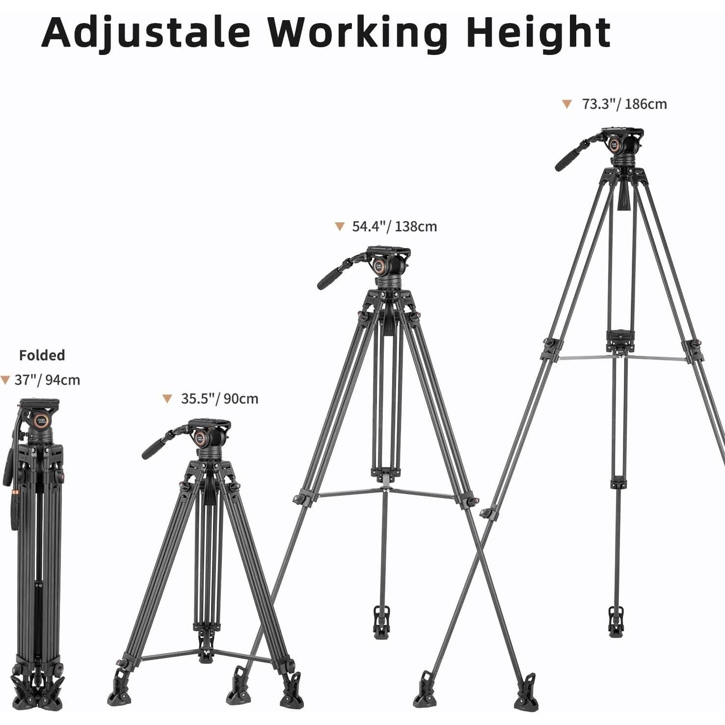 Trípode Profesional Cayer BV25LH de Fibra de Carbono 186 cm