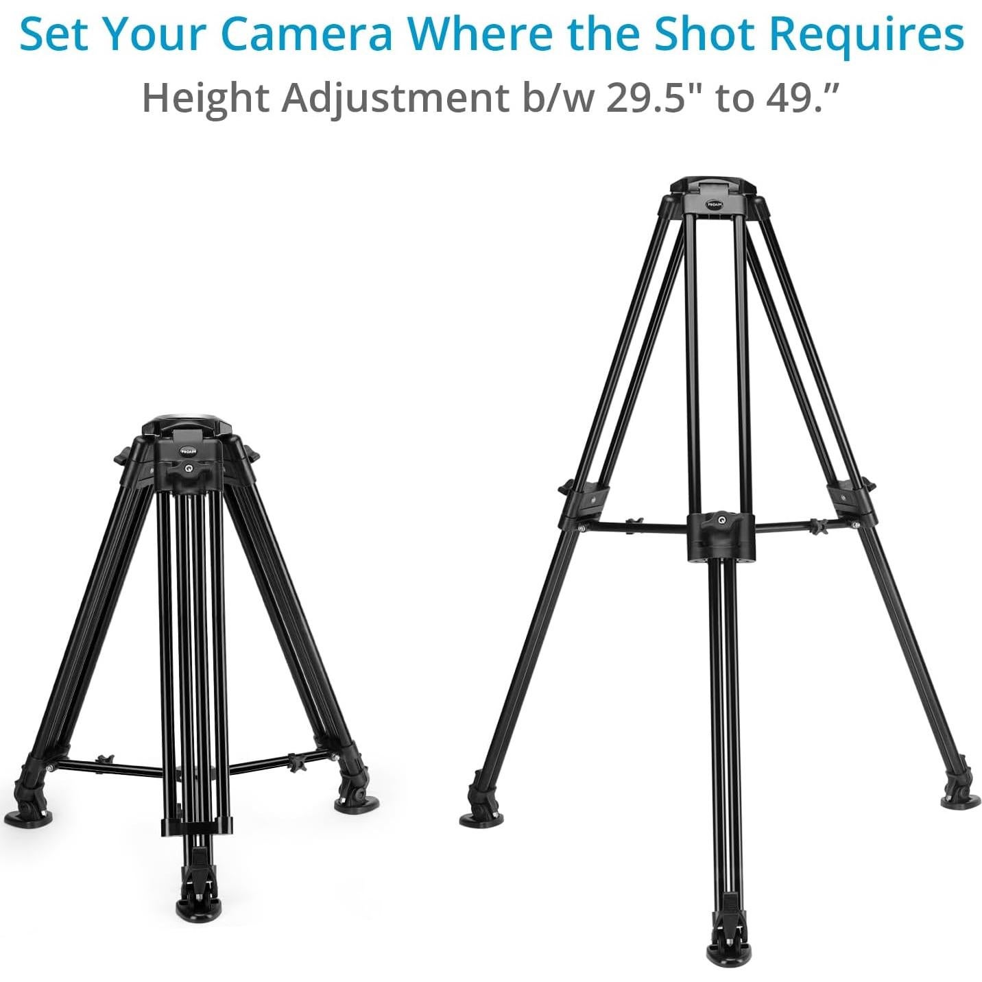 Trípode Proaim P-TP-100-B para DSLR, Carga 80kg, Altura 78.74-134.62cm