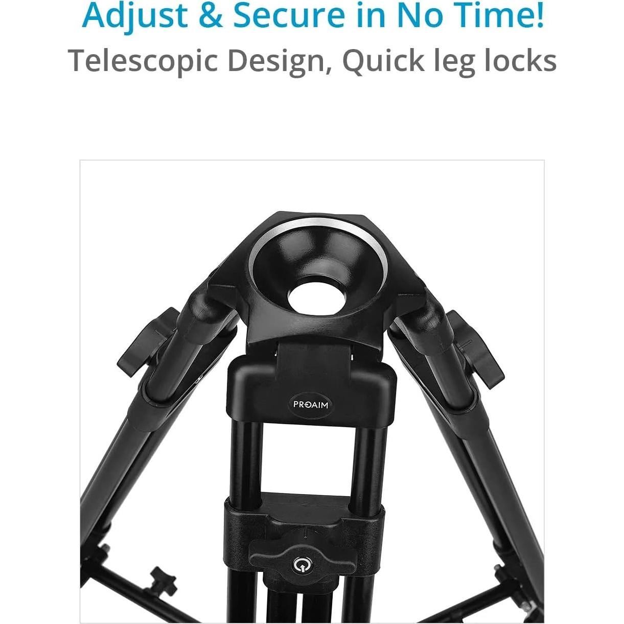 Trípode Proaim P-TP-100-B para DSLR, Carga 80kg, Altura 78.74-134.62cm