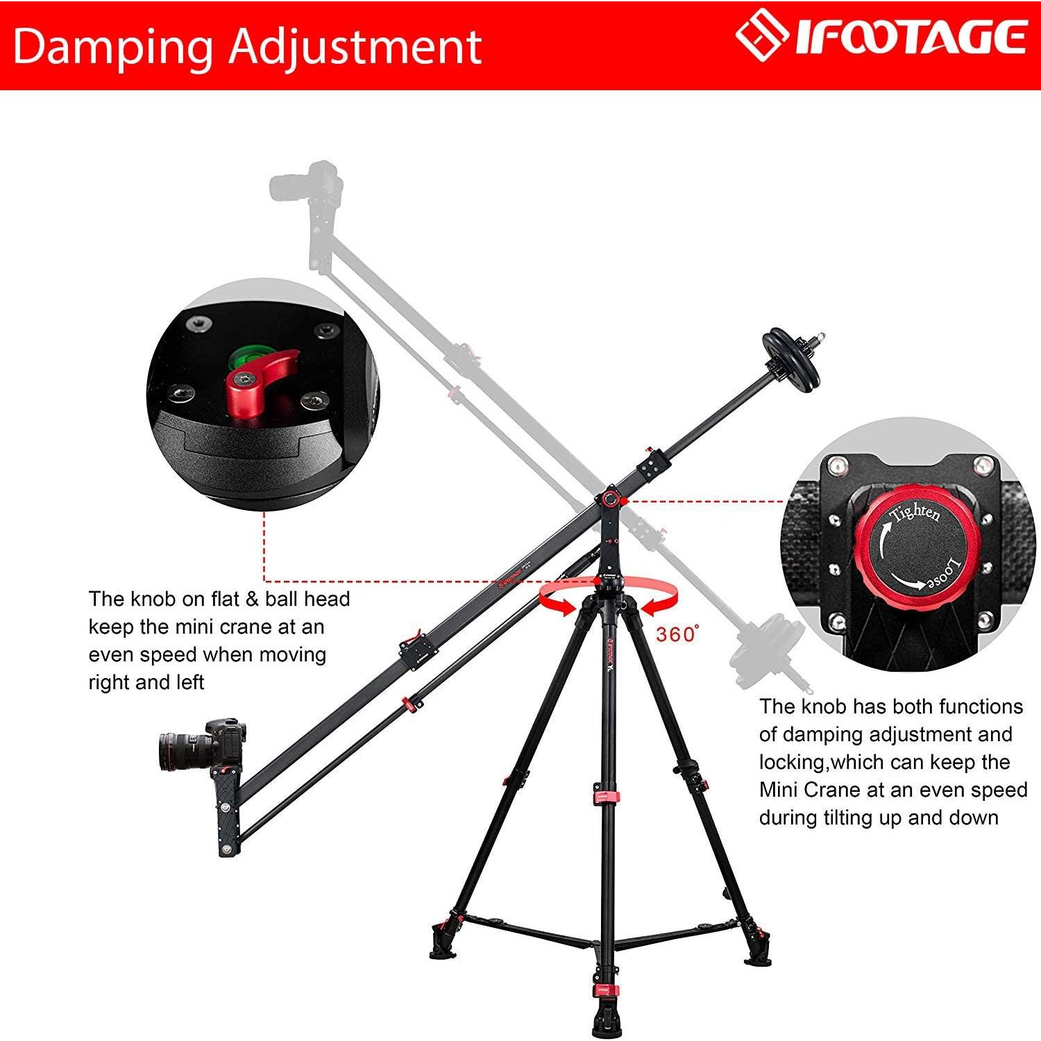 Trípode de Video IFOOTAGE de Fibra de Carbono 165 cm + Grúa Mini M1 III 216 cm
