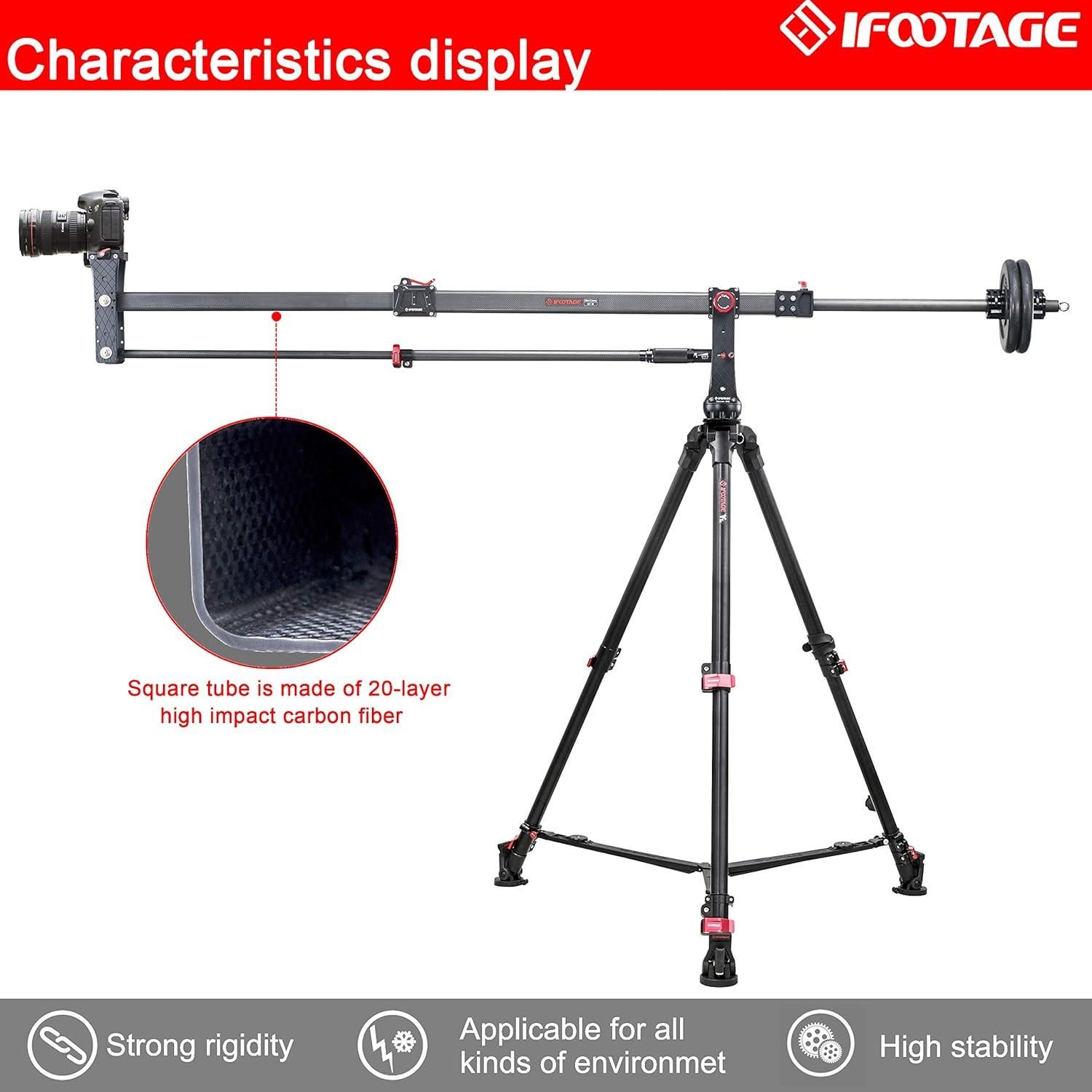 Trípode de Video IFOOTAGE de Fibra de Carbono 165 cm + Grúa Mini M1 III 216 cm