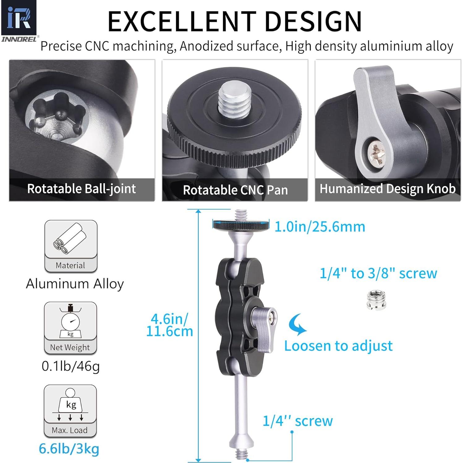 Brazo Mágico INNOREL M1 Ajustable Aluminio 3kg para Trípode