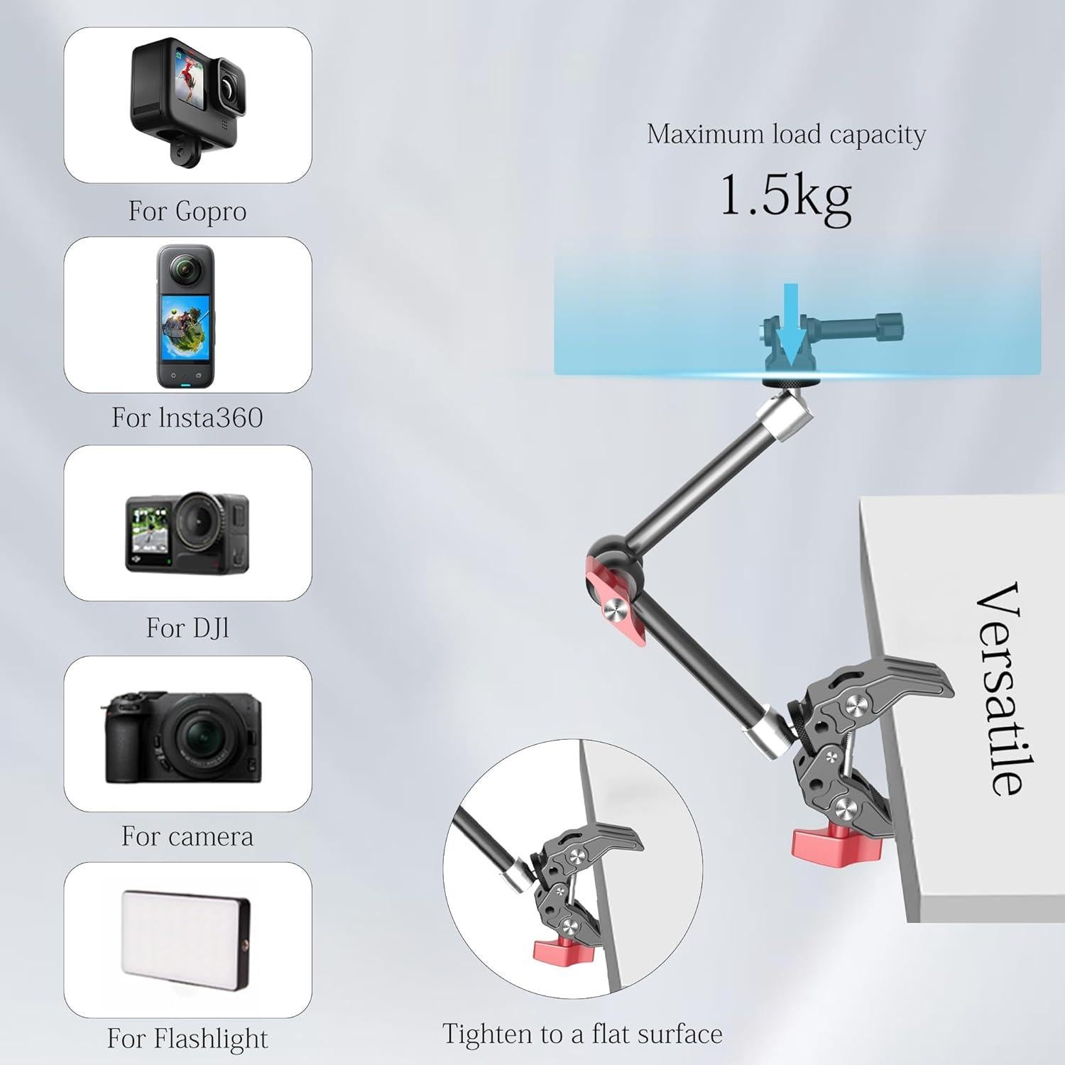 Soporte de cámara Taisioner con brazo mágico 24.5cm y abrazadera
