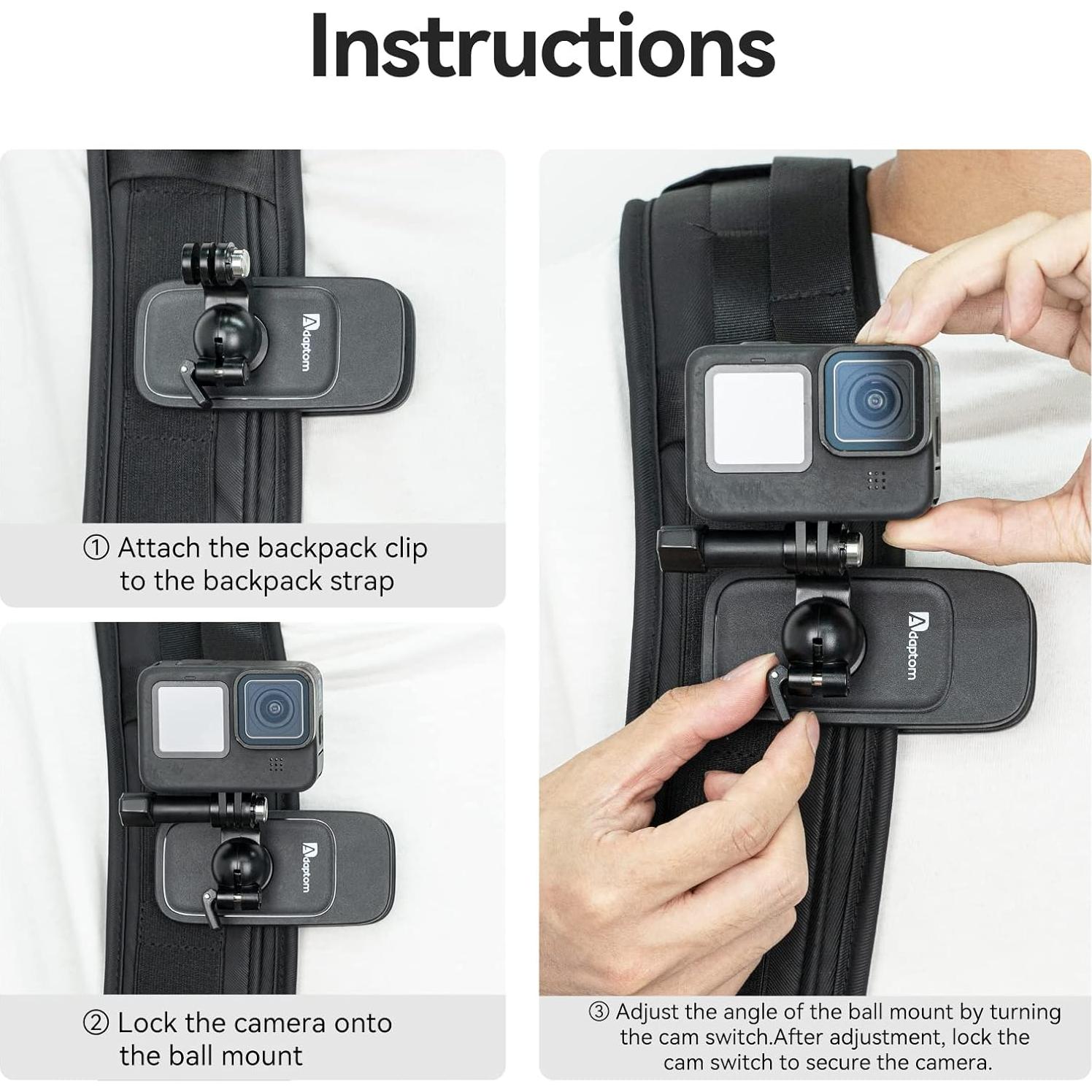 Clip de Mochila Giratorio 360° Adaptom para Teléfono y GoPro