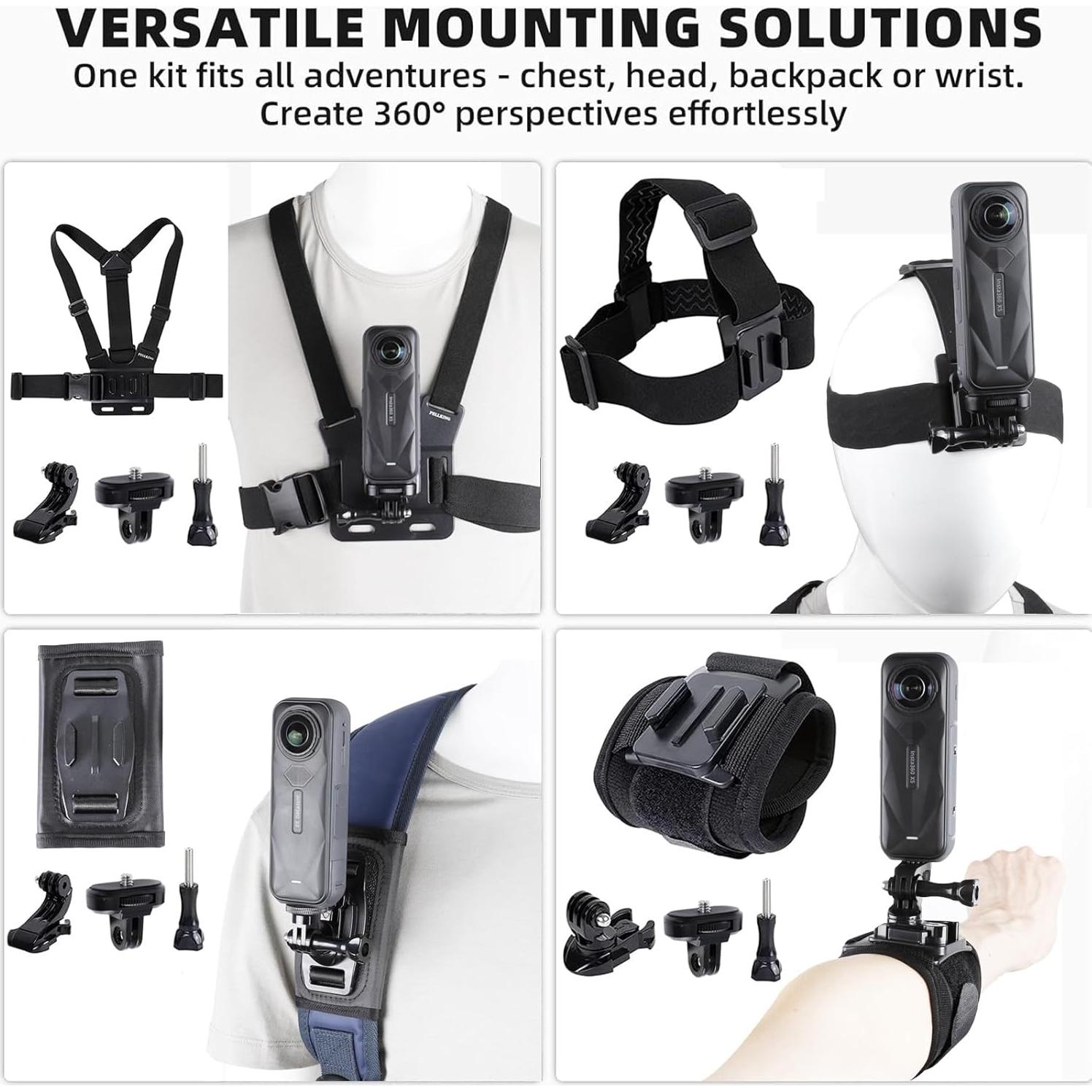Kit de Accesorios para Cámara Insta360 X5 X4 X3 X2 - Arnés, Correas y Adaptador