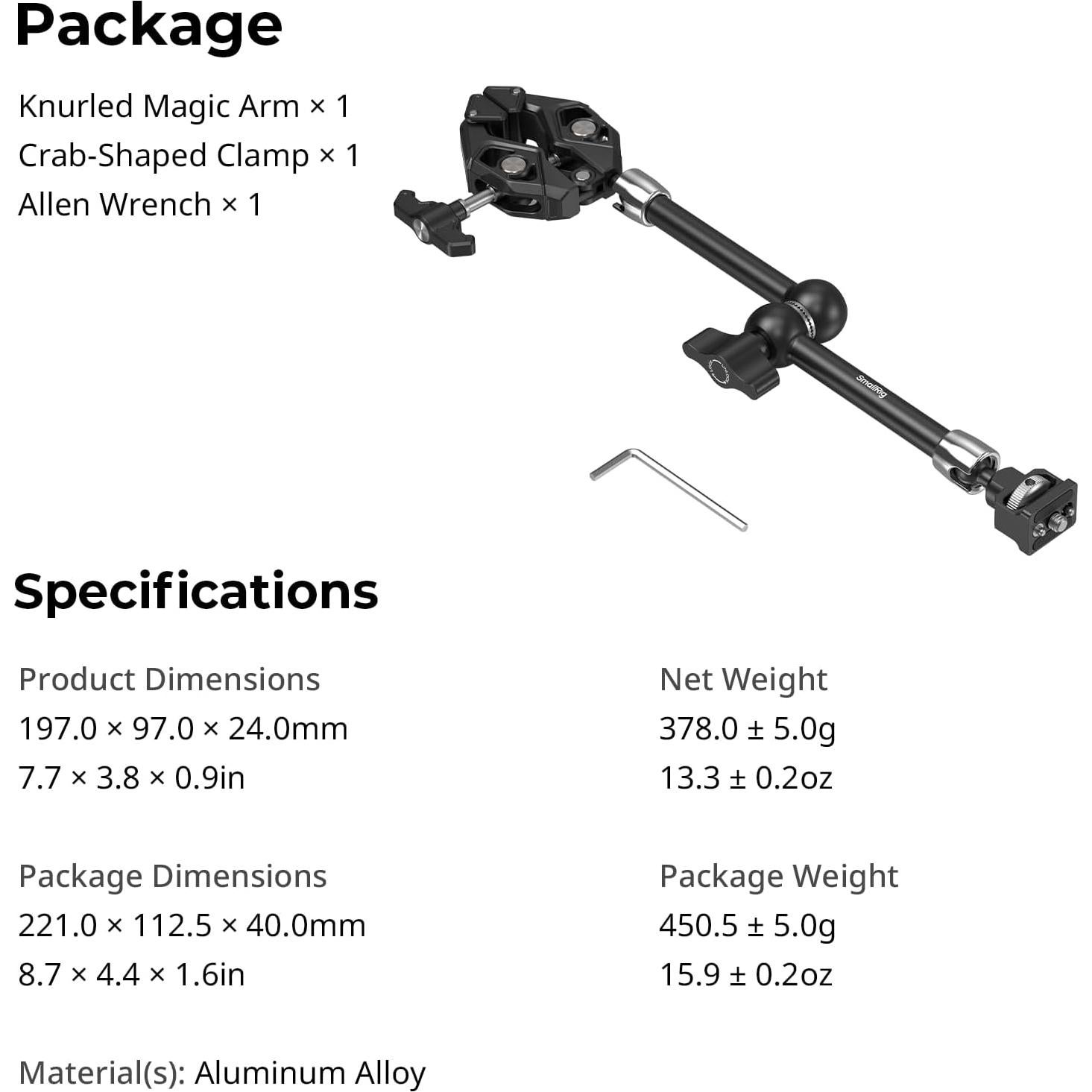 Brazo Mágico SmallRig 5312 con Abrazadera Antideflectante 1.5kg