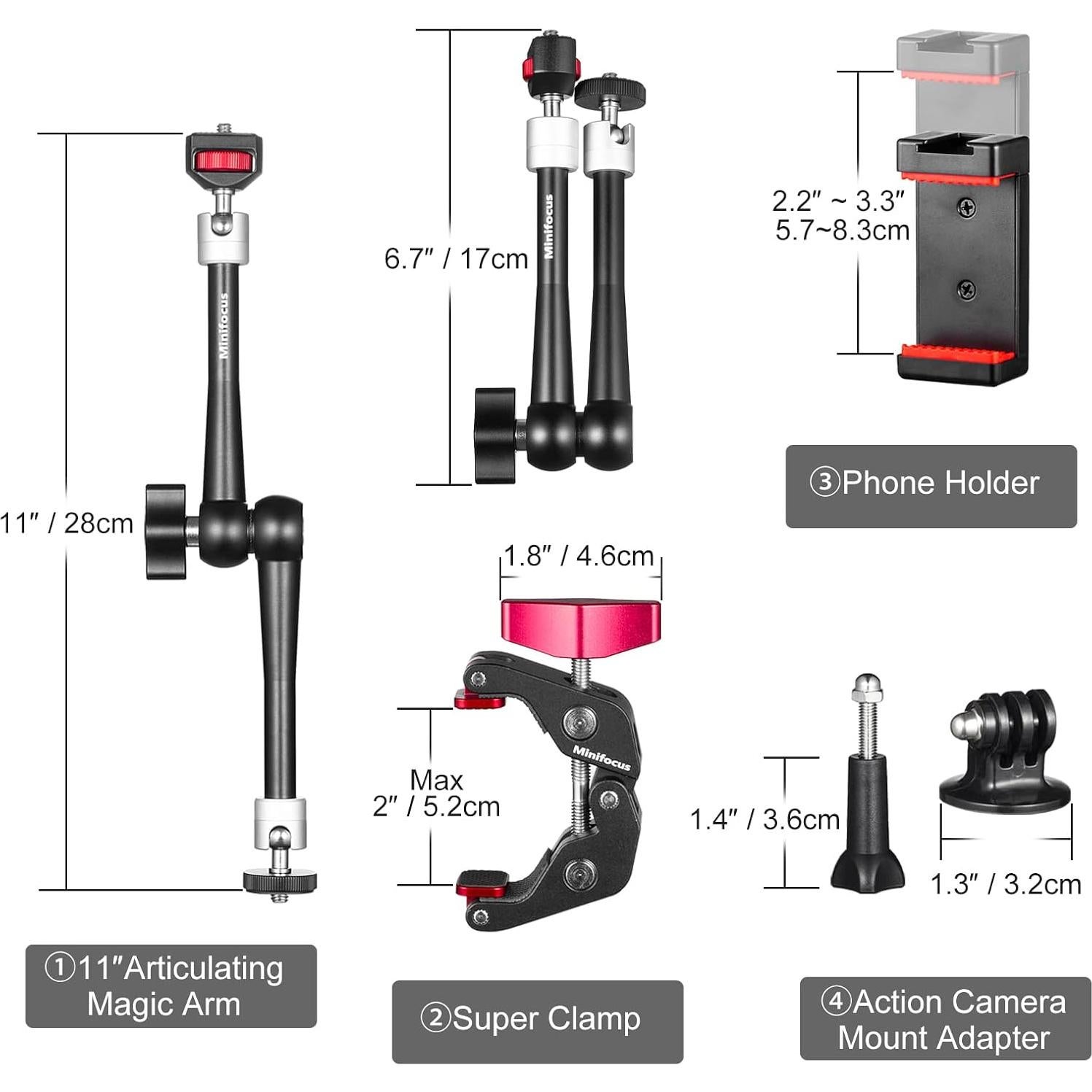 Brazo Mágico Articulado 28cm MINIFOCUS con Super Abrazadera