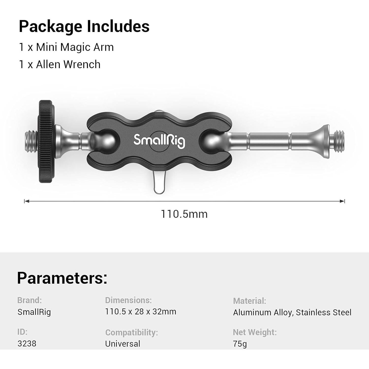 Brazo Mágico Mini SmallRig 3238 Ajustable para Monitor y Luz LED